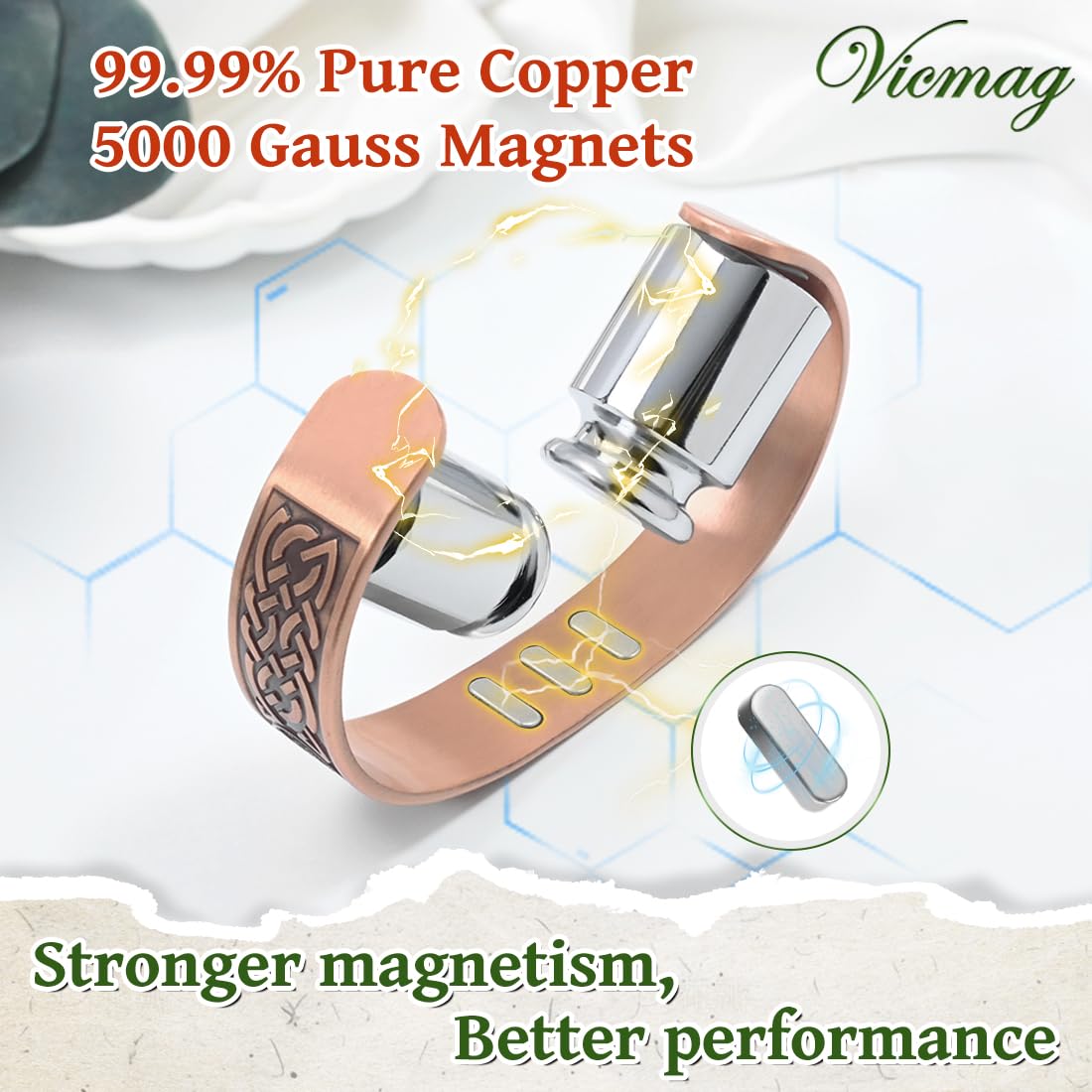 Ajustement facile du bracelet Vicmag pour un poignet précis.