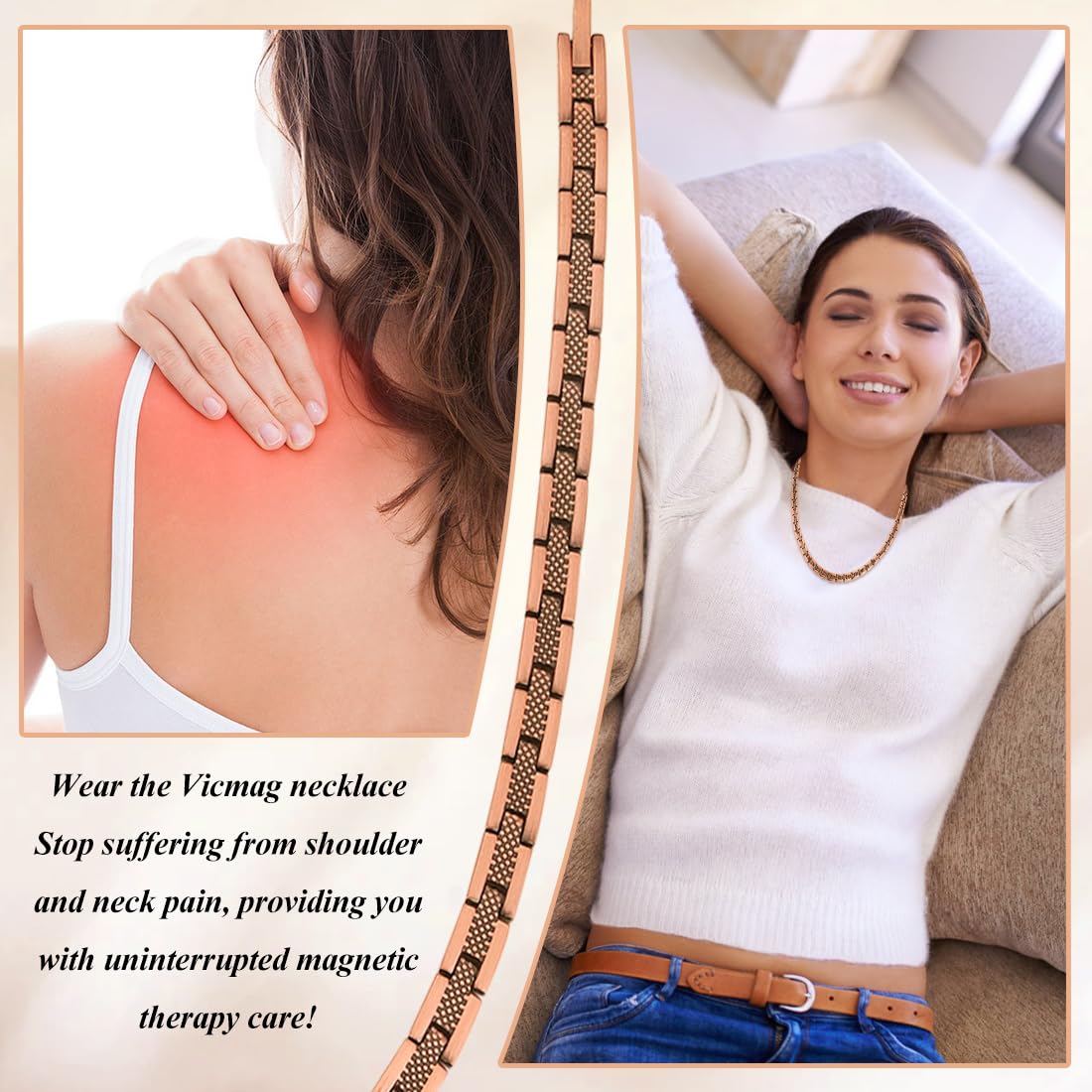 Vicmag anneau cuivre assorti – coordination parfaite avec le collier.