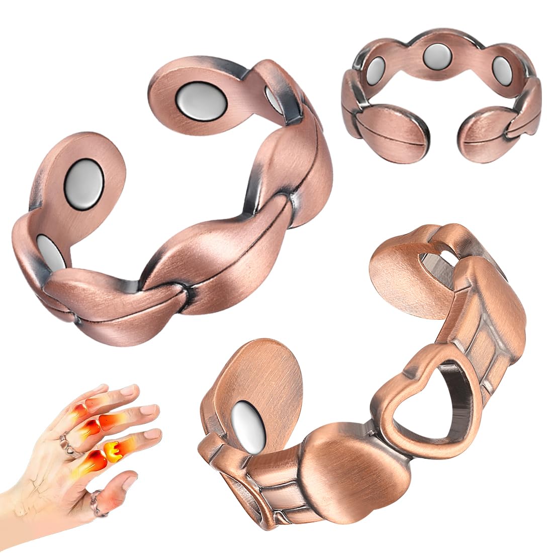 Bague Vicmag cuivre avec aimants feuille, port quotidien confortable.