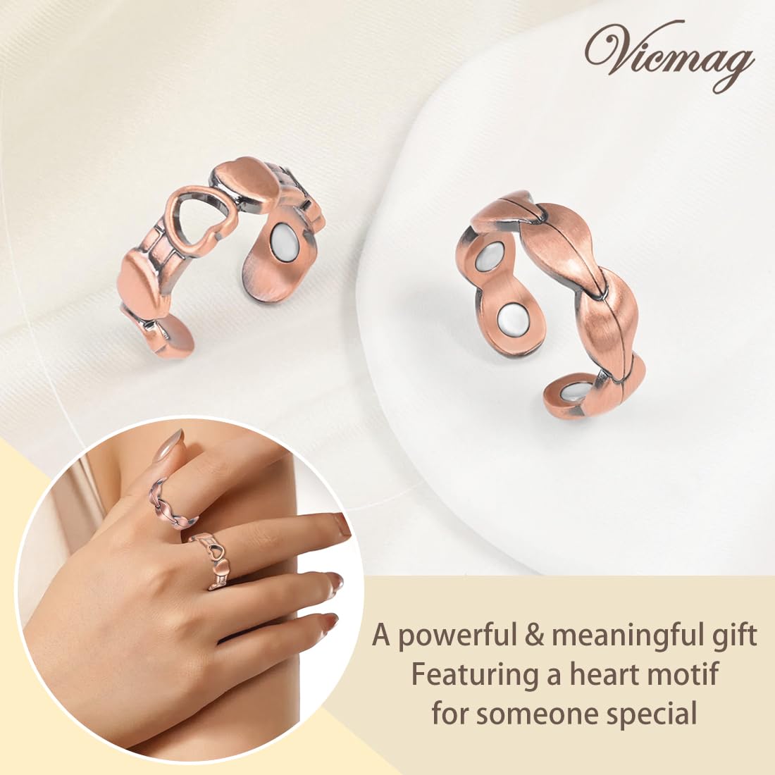 Bague cuivre Leaf et Love Vicmag, motif distinctif pour votre style.