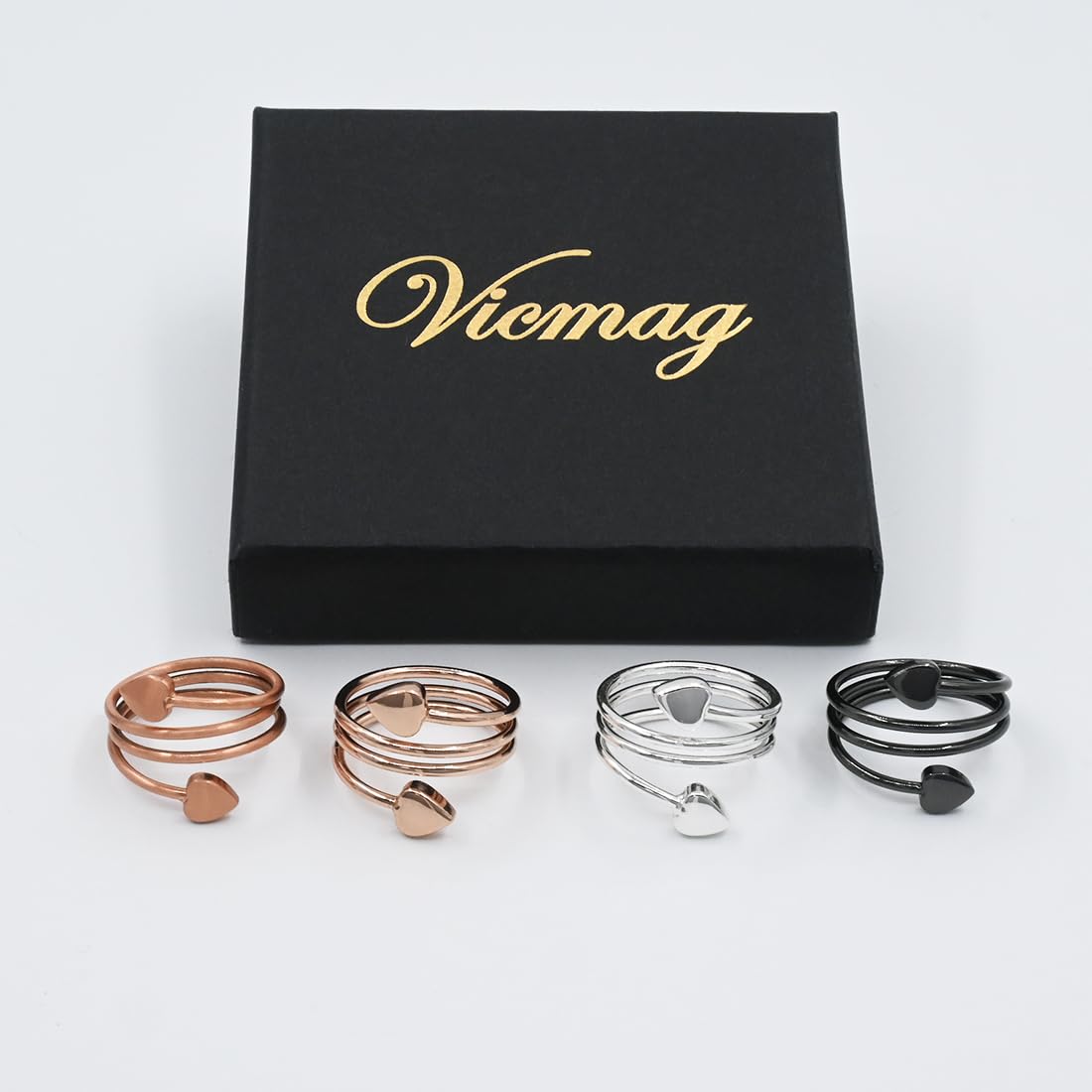 Vicmag bague noir magnétique, allure polyvalente et discrète.