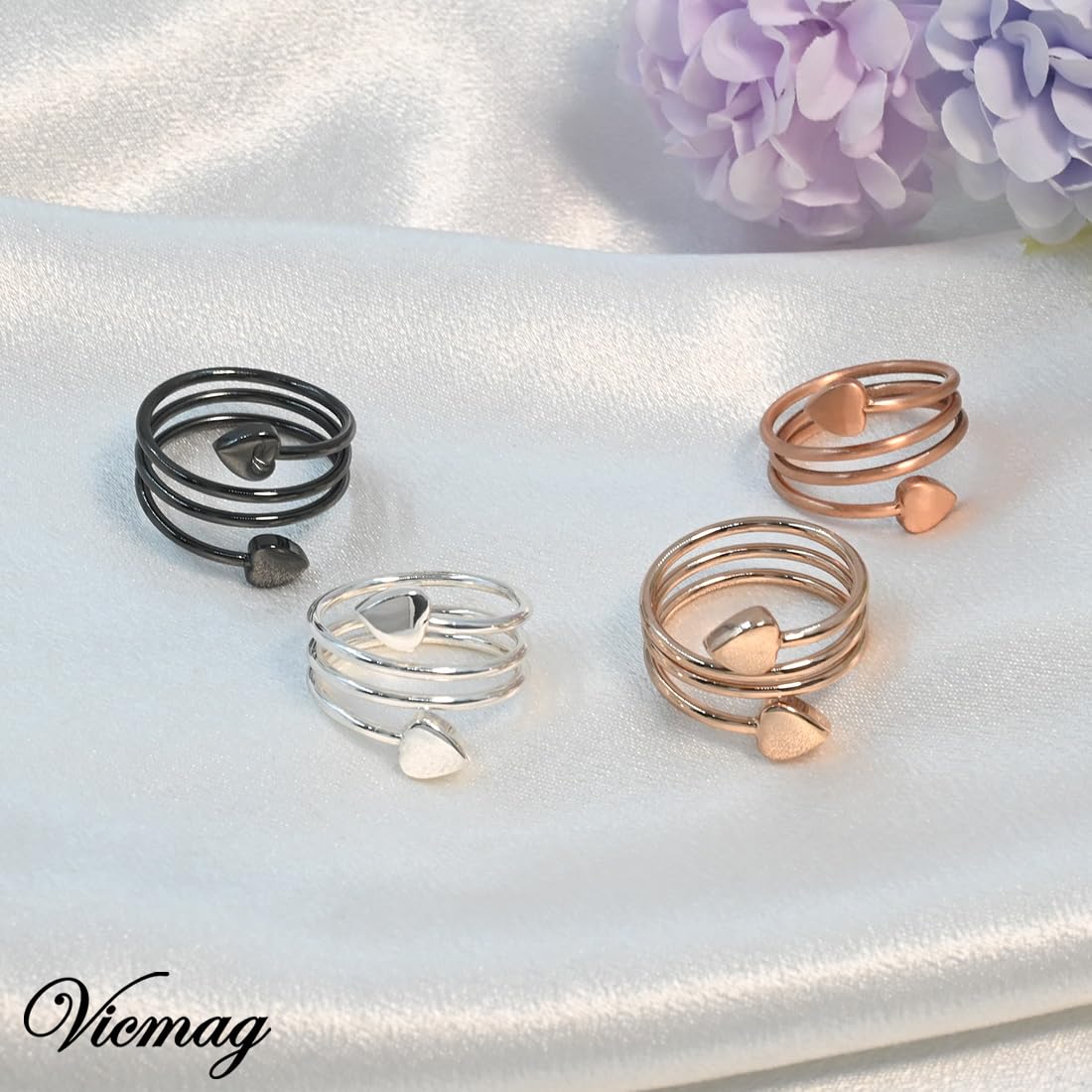 Vicmag bague rose dore magnétique, finition élégante et chic.