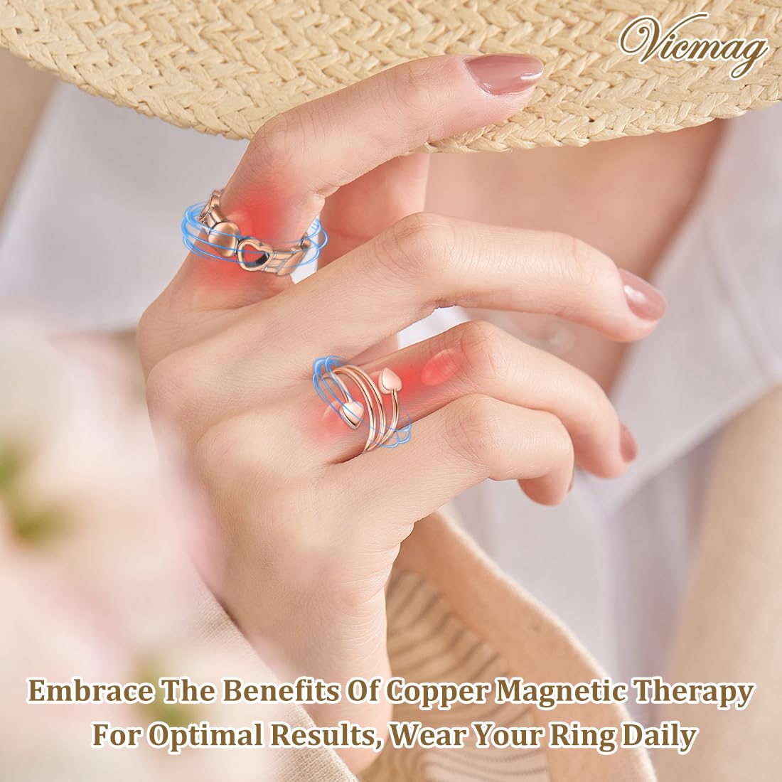 Vicmag bague cuivre magnetique sans nickel, idéal pour peaux sensibles.