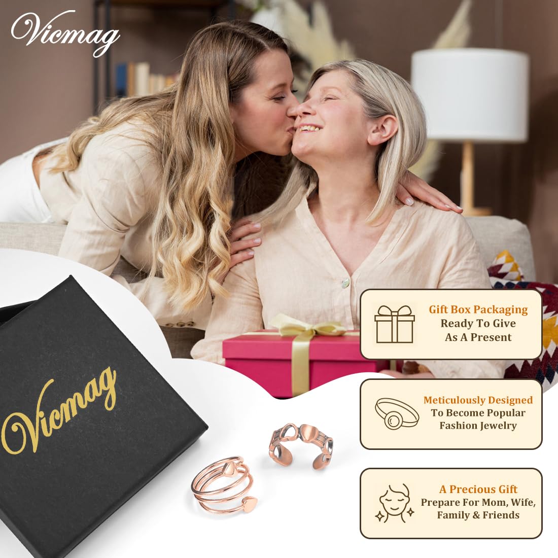 Vicmag bague cuivre magnetique utilisation quotidienne, pratique et apaisante.