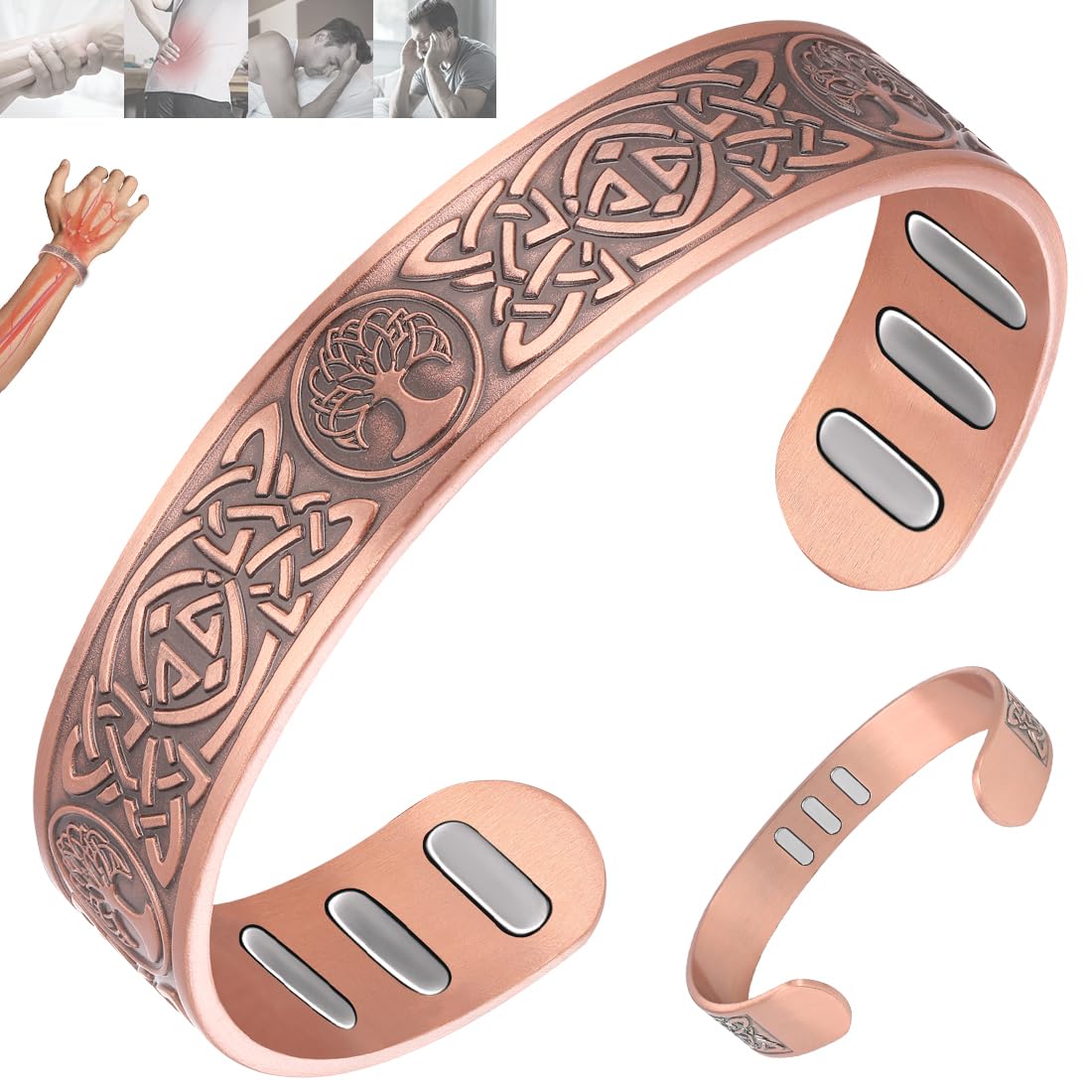 Vicmag bracelet cuivre 9x magnets, vue avant, pour un style masculin durable au quotidien.