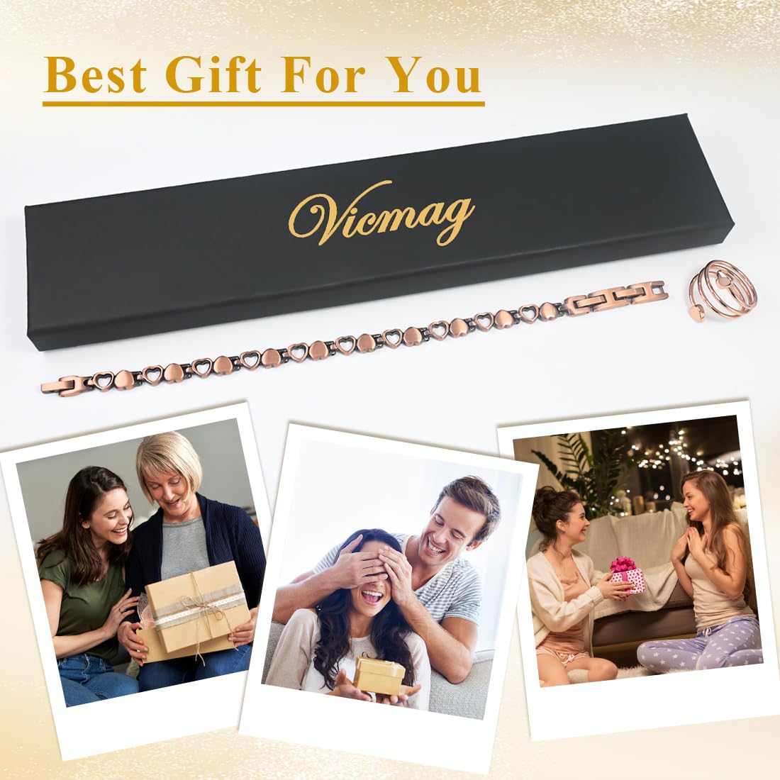 Vicmag bracelet cuivre - présentation élégante en boîte cadeau exclusive.