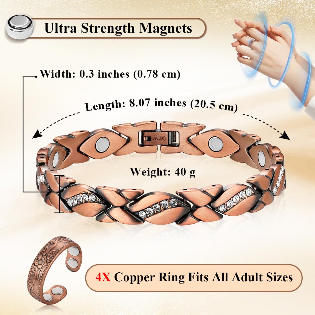 Vicmag bracelet cuivre avec finition protectrice durable et résistant.