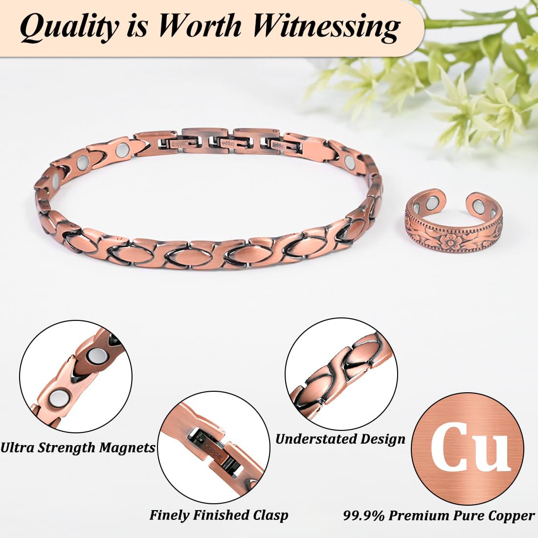 Vicmag bracelet cuivre finition protectrice durable pour l'usure quotidienne.
