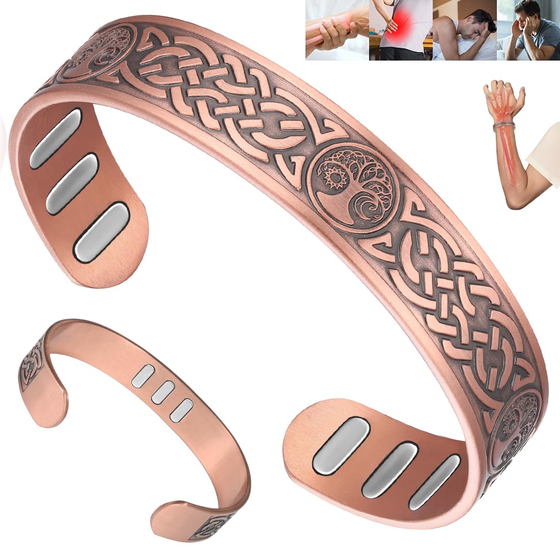 Bracelet Vicmag pour homme en cuivre avec 9x aimants, port quotidien.