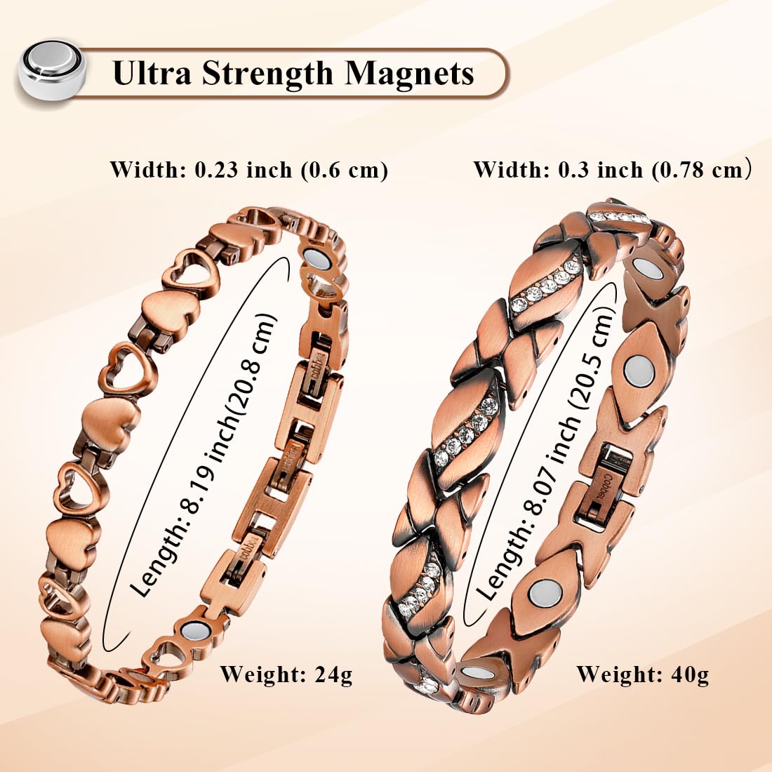 Vicmag bracelet cuivre pur sans plomb ni nickel pour port sûr.