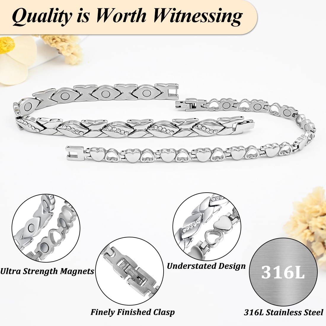Vicmag bracelet design charismatique avec cœur crystal et charme.