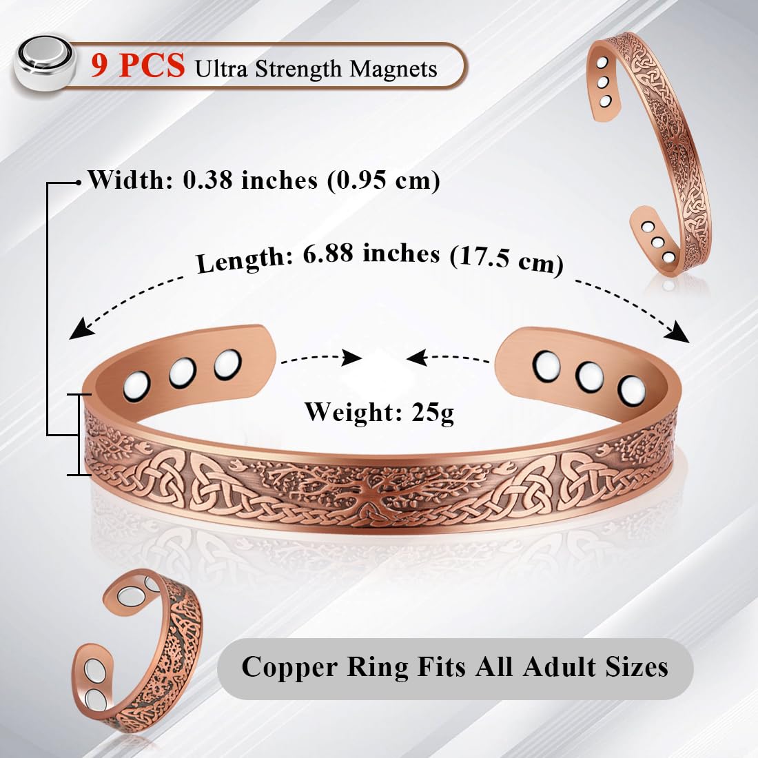 Motif arbre de vie sur le bracelet Vicmag pour un style subtil.