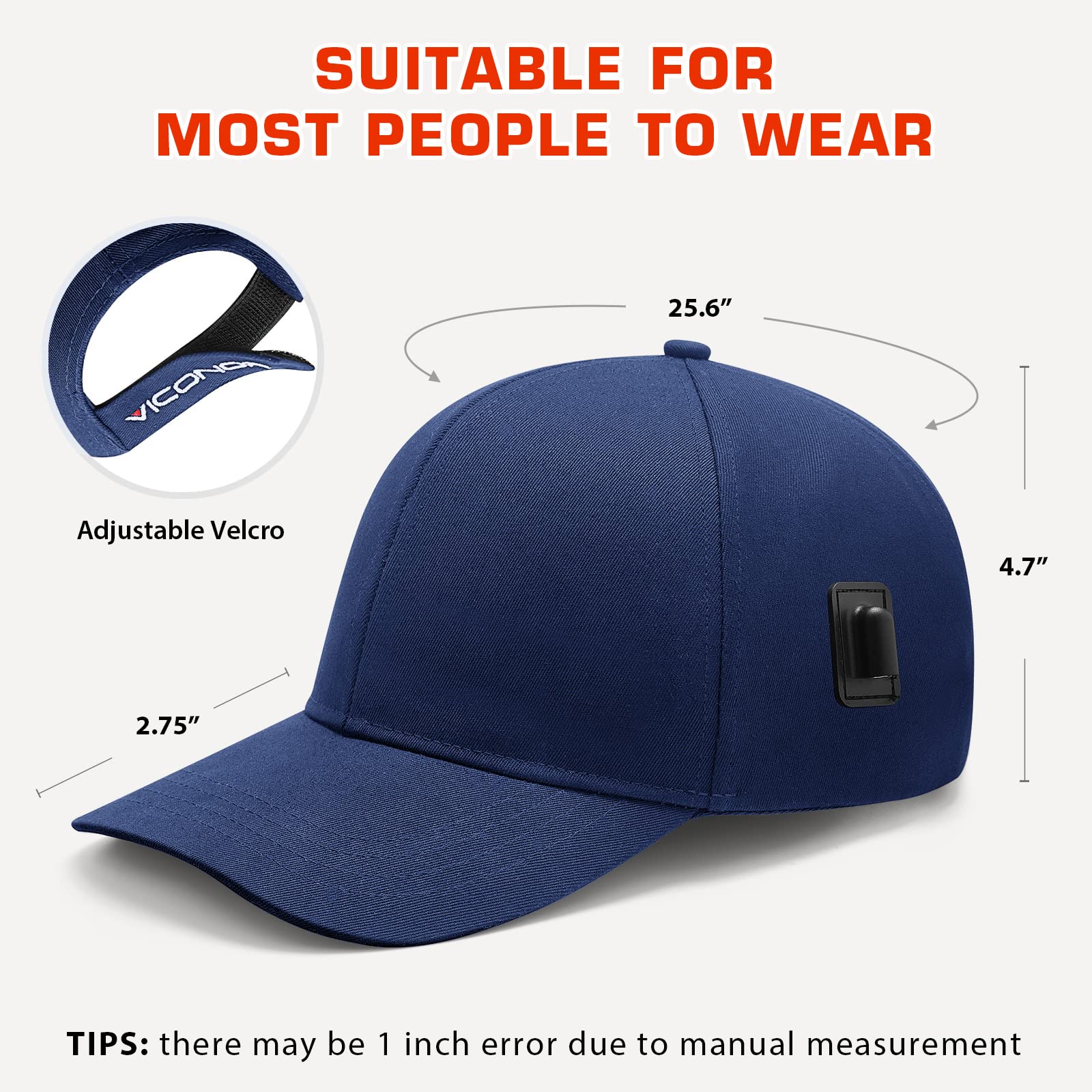 Vue d’ensemble du produit Viconor, casquette confortable et légère.