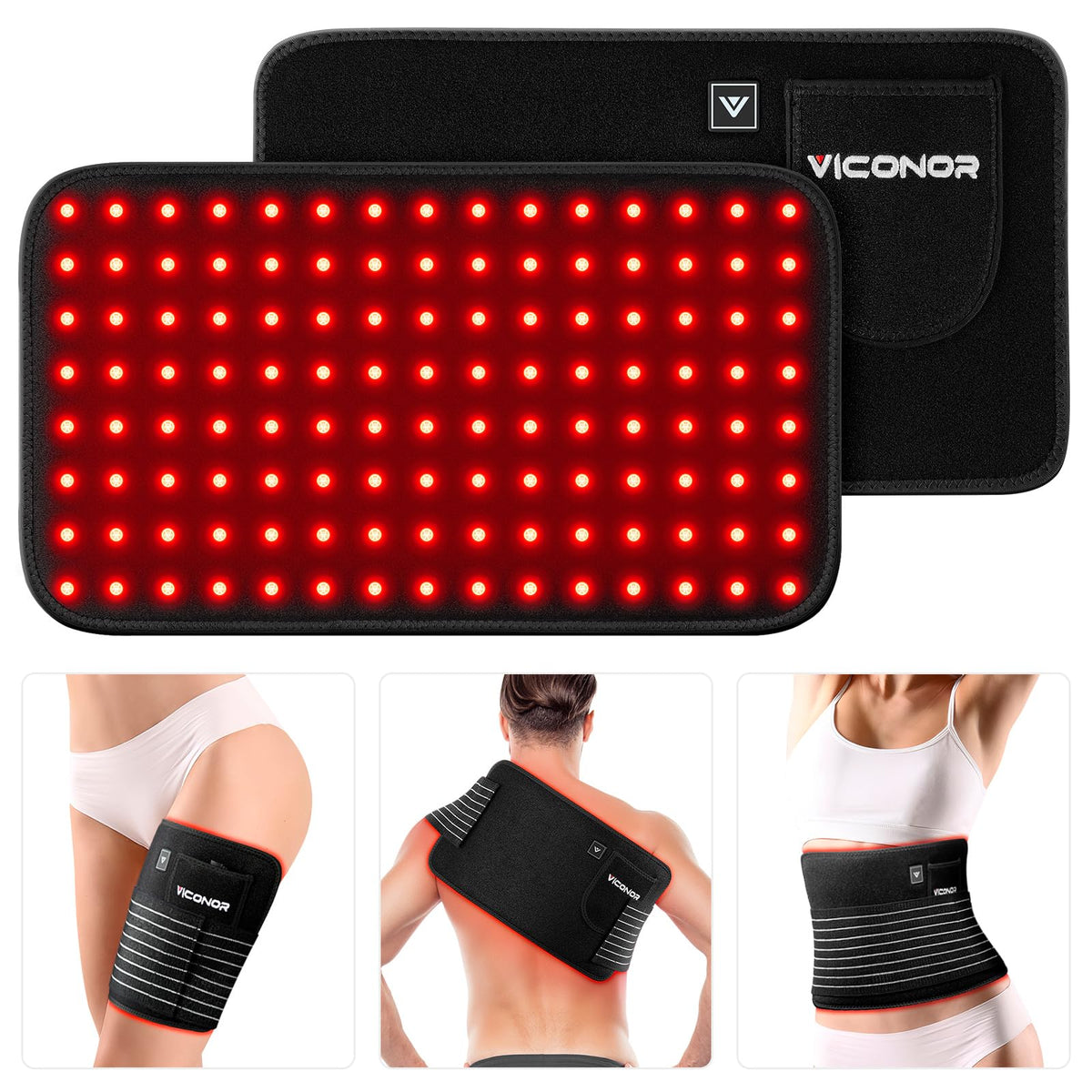 Viconor Ceinture Lumière Rouge 660nm en action, détente musculaire possible.