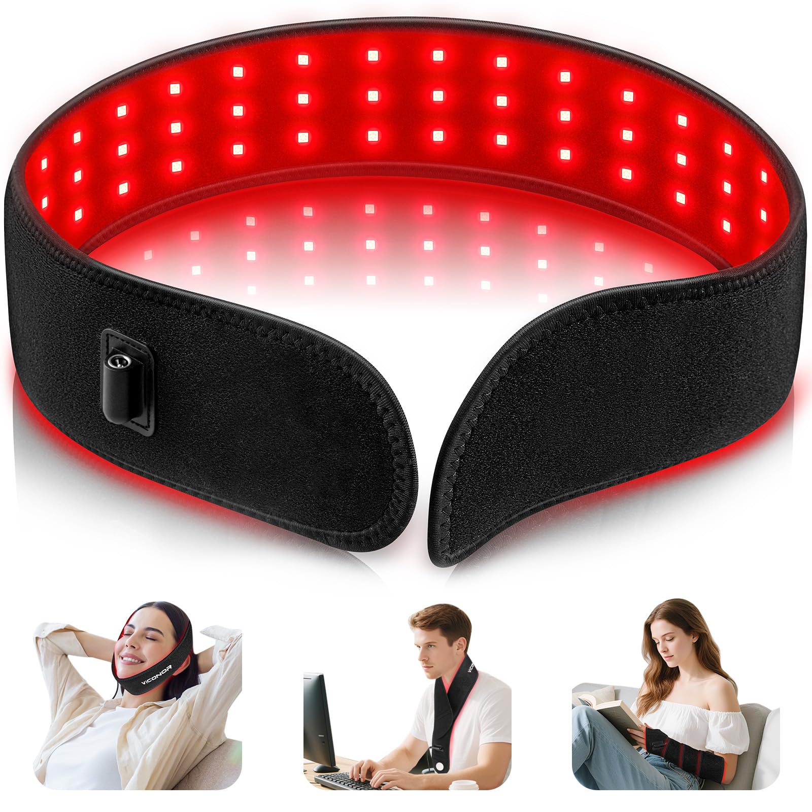Viconor, ceinture lumière rouge pour corps, douceur et détente musculaire ciblée.