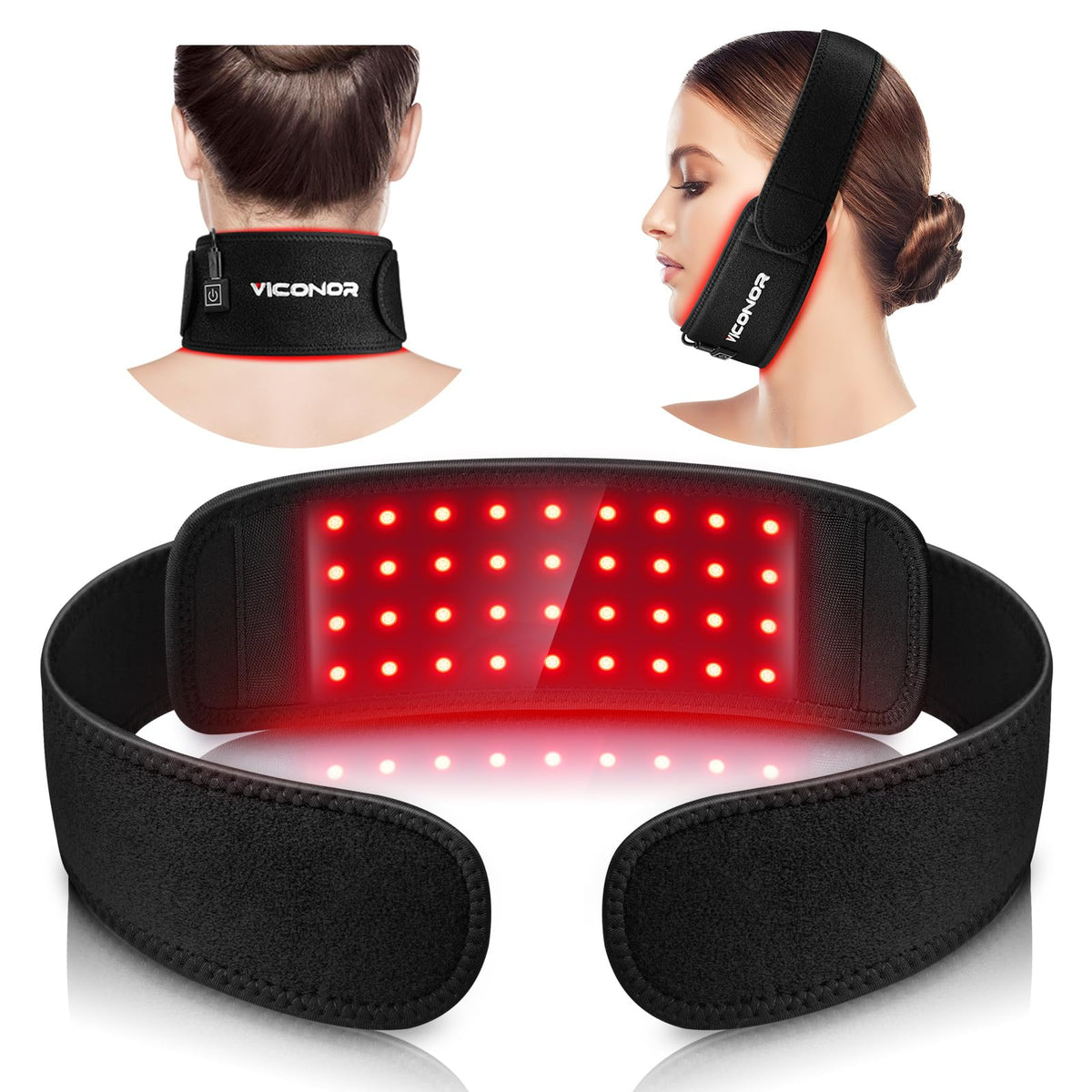 Viconor ceinture lumière rouge autour du cou pour relaxation ciblée.