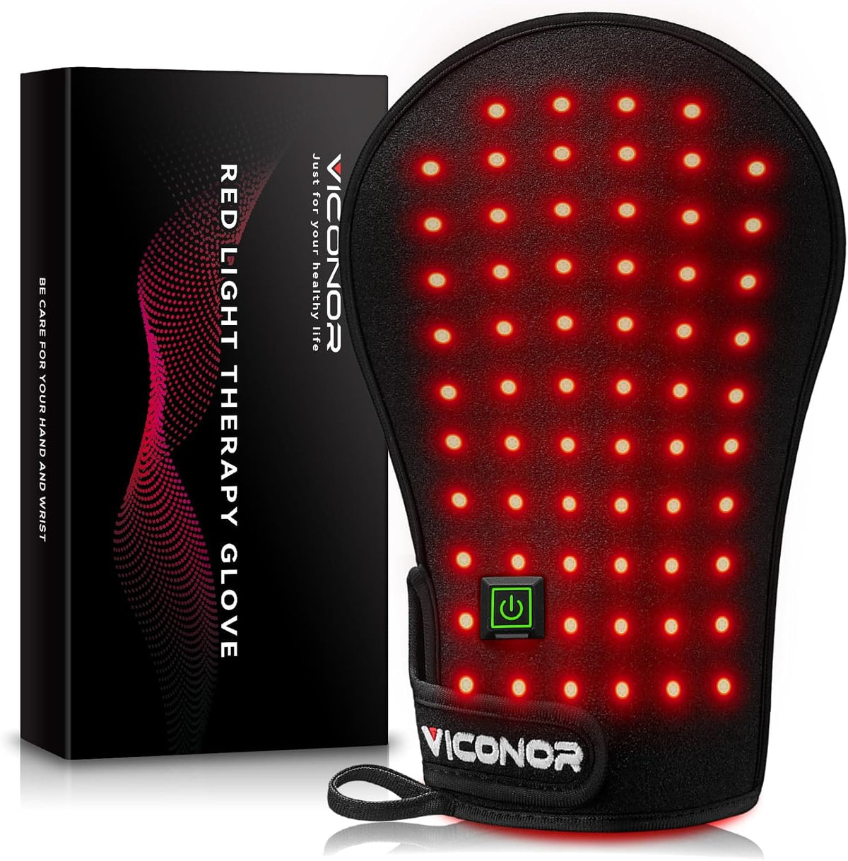 Gants Viconor avec lumière rouge pour mains, soulage fatigue après travail manuel.