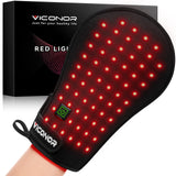Gants Viconor lumière rouge visibles sur les mains pour un confort potentiel après travail.