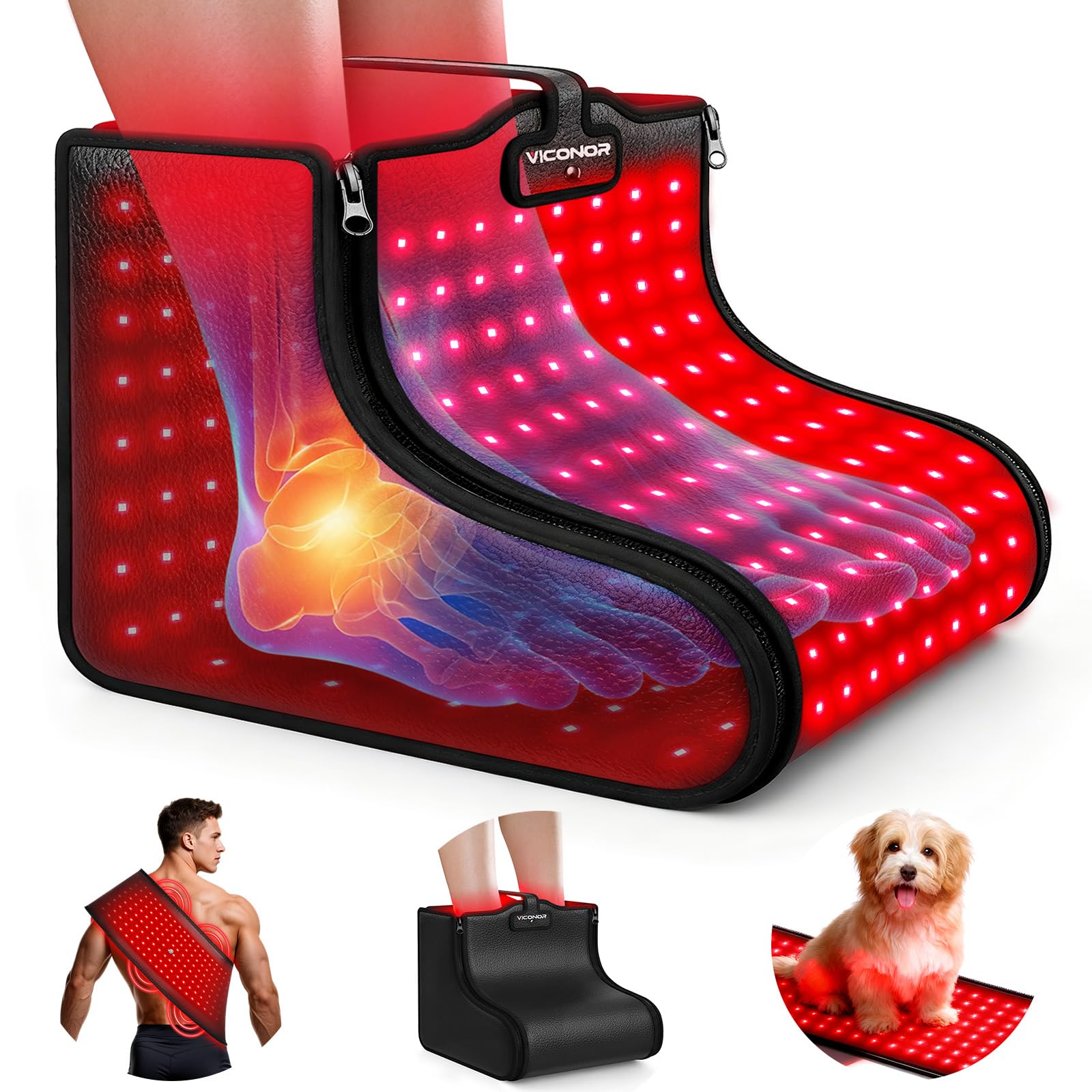Viconor pieds, thérapie par lumière rouge pour soulager la fatigue après une journée debout.