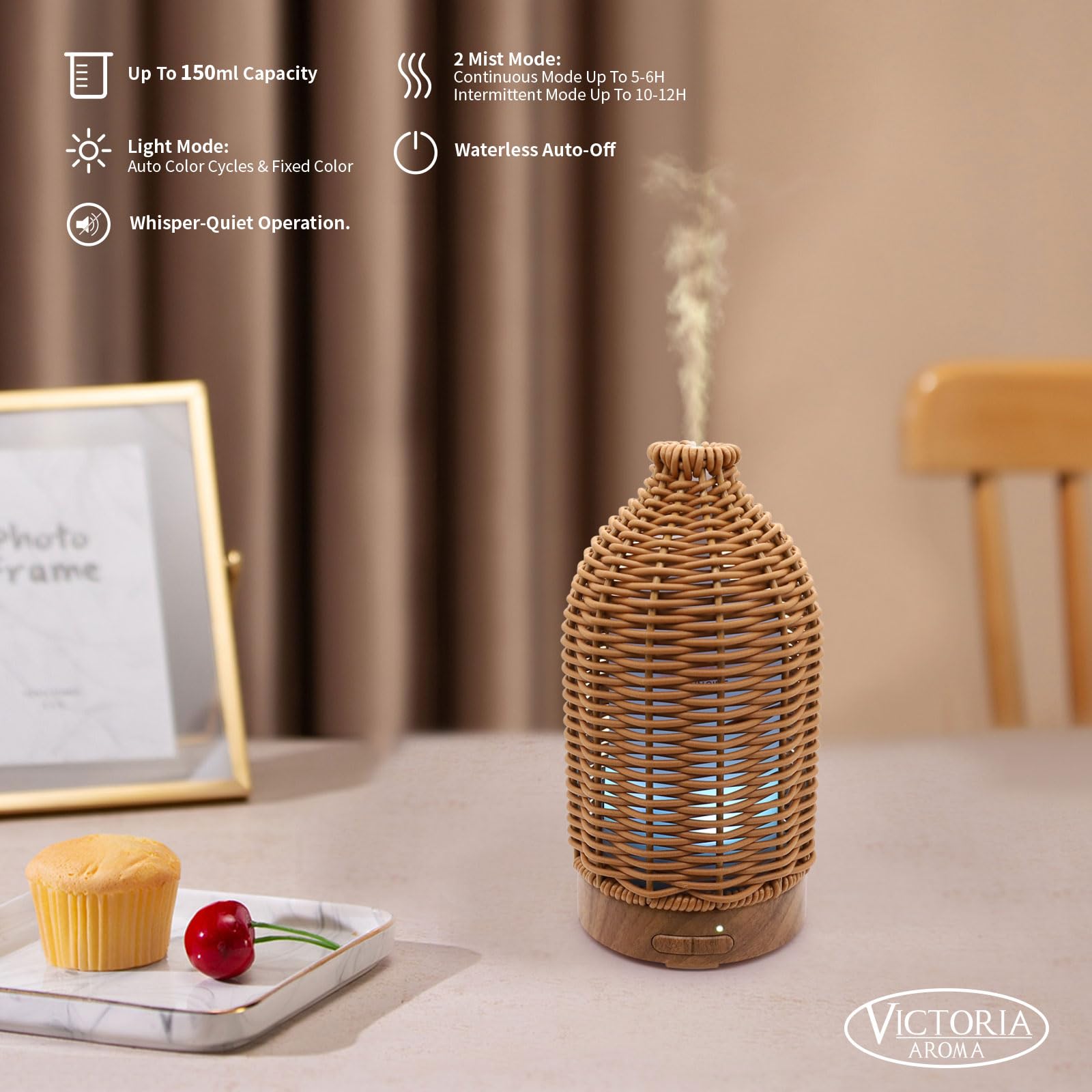 Diffusion silencieuse Victoria Aroma, idéal pour sommeil et détente nocturne.