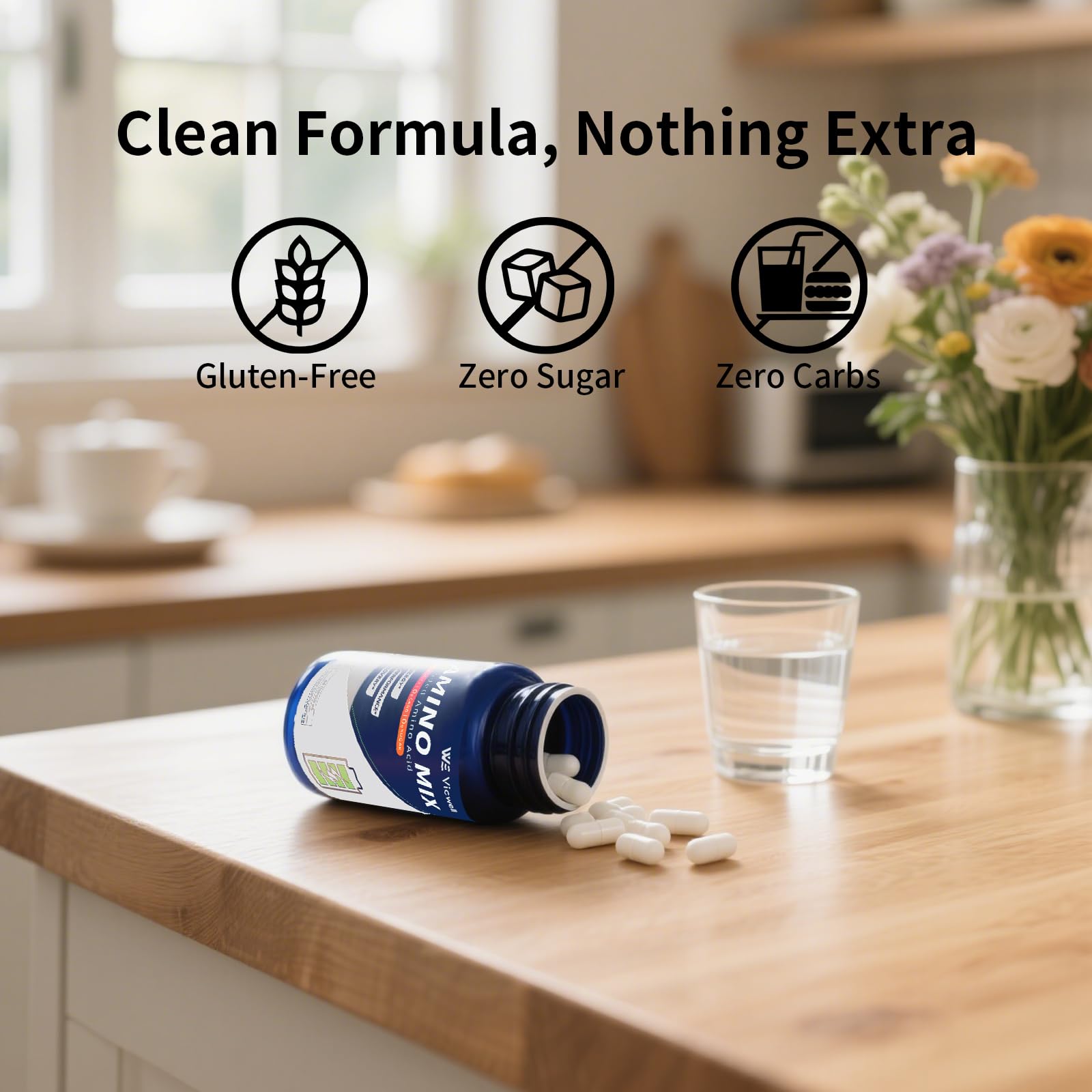Vicwell Amino Acid — 3 capsules par jour pour une routine simple.