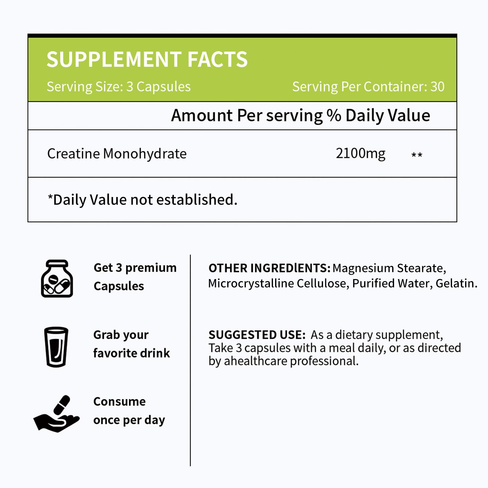 Vicwell Creatine Monohydrate Capsules — pot de 90 gélules pour une utilisation régulière