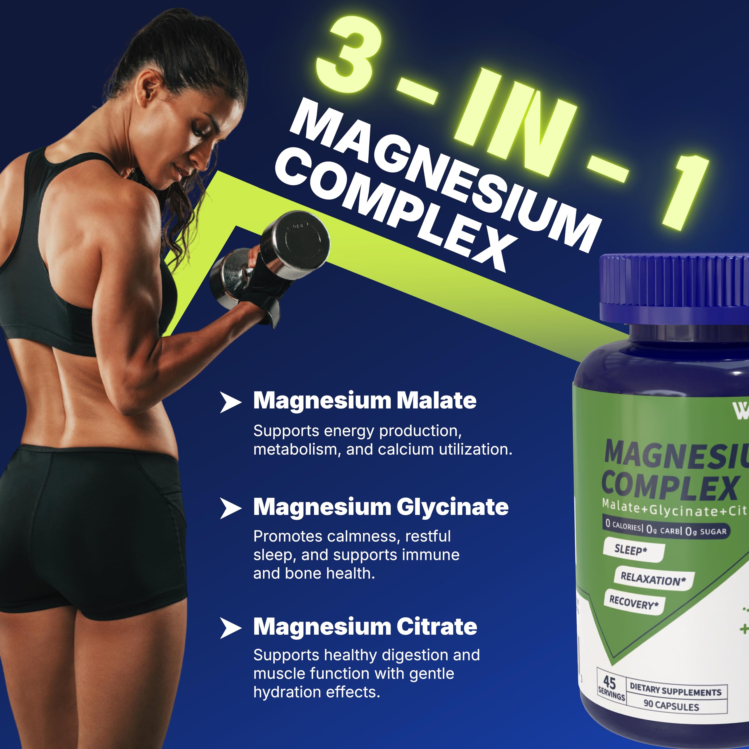 Vicwell Triple Magnésium Complex – capsules faciles à avaler favorisant la relaxation musculaire.