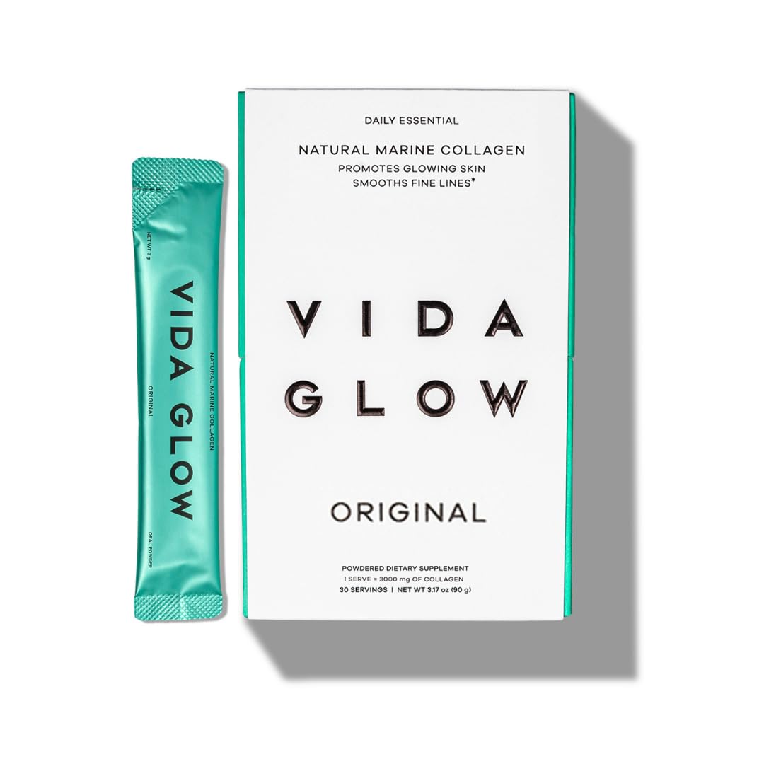 vida-glow-marine-collagene-poudre-bouteille : poudre facile à mélanger, favorise peau éclatante et cheveux forts.