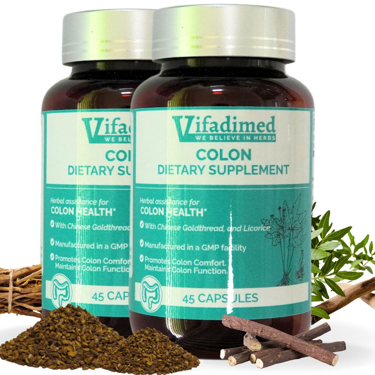VIFADIMED Colon: bouteille et capsules, soutien potentiel à une digestion plus équilibrée.