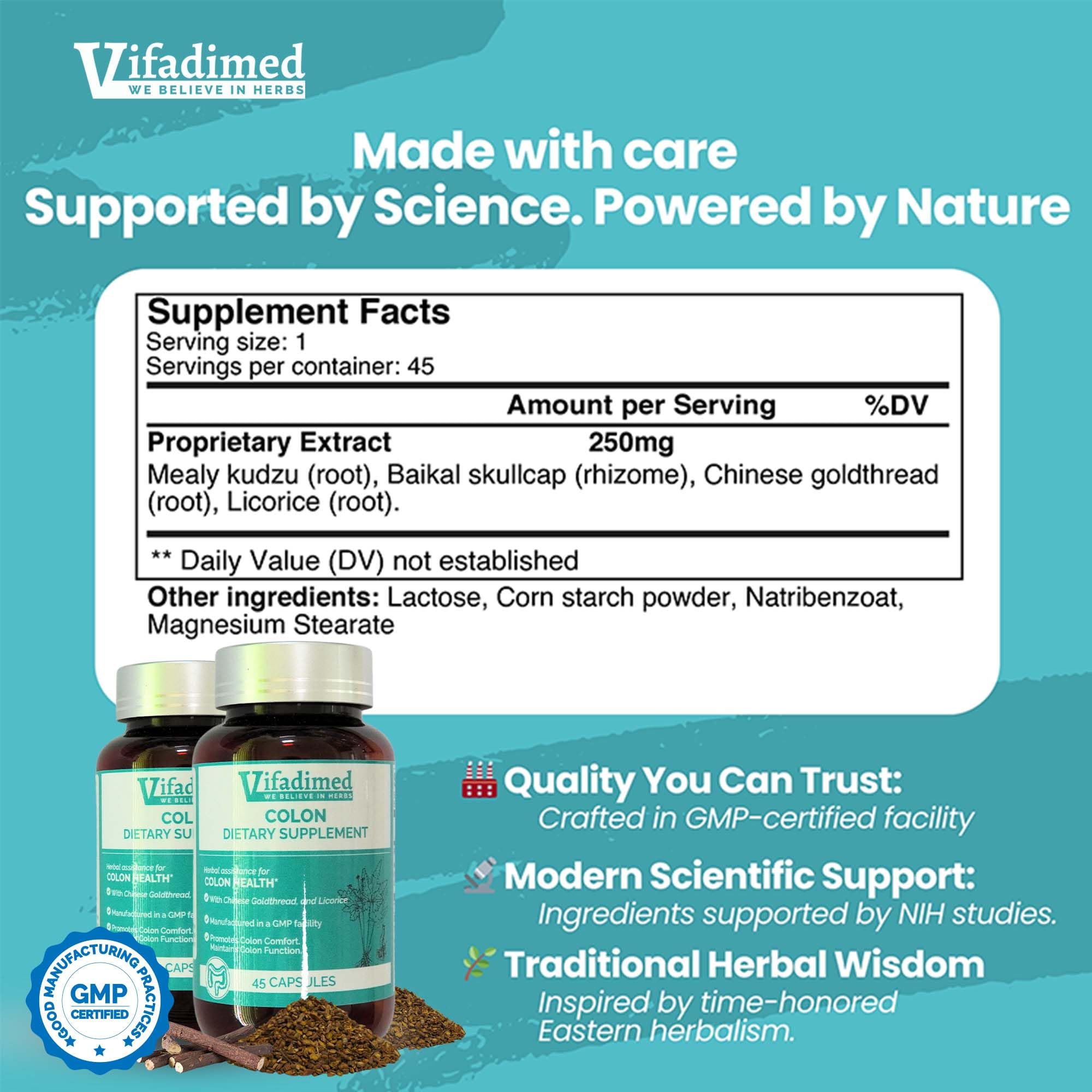 VIFADIMED Colon: sans édulcorants artificiels ni allergènes courants.