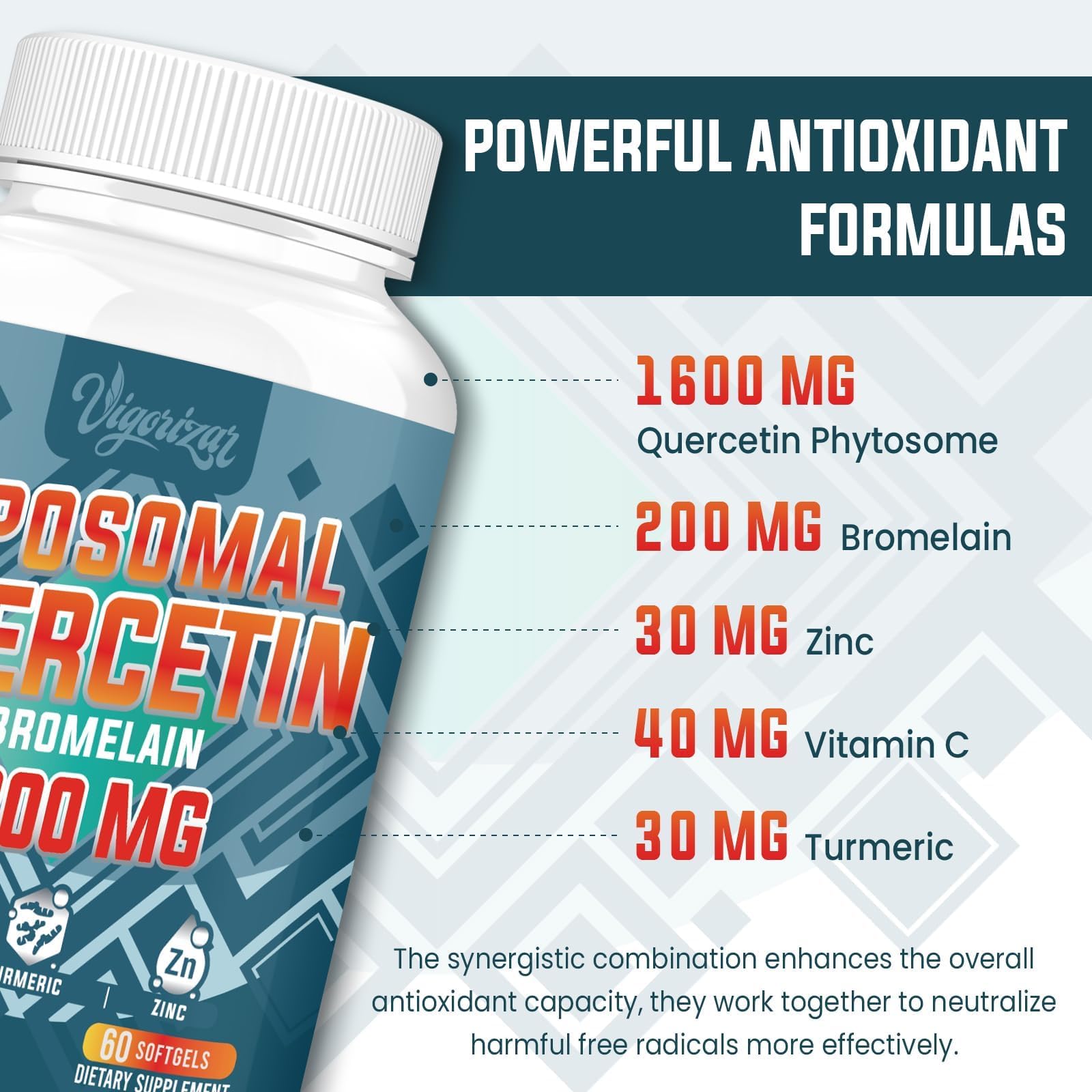 Vigorizar Quercétine bromélaïne complex, effet antioxydant potentiel.