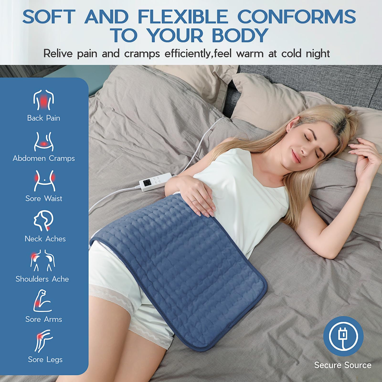 Cordon long du coussin chauffant Vilicert pour un placement facile