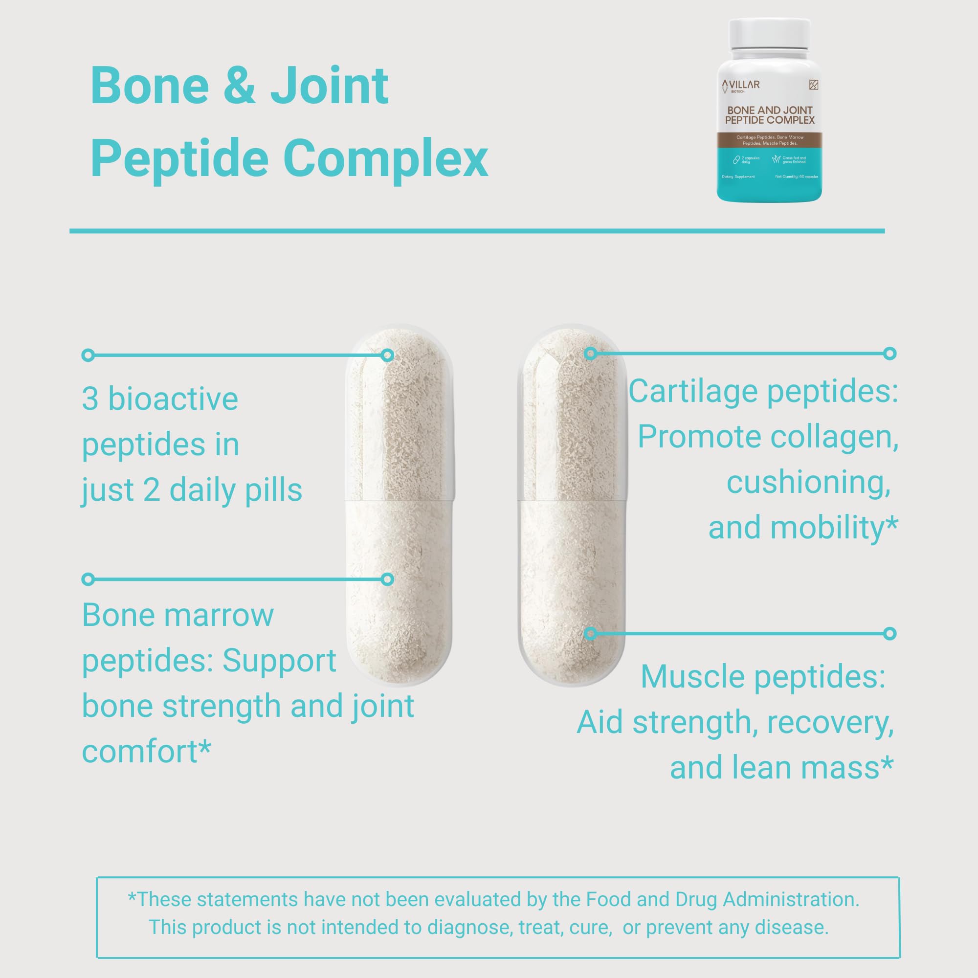 VILLAR BIOTECH Complexe peptidique pour os et articulations – gelules pour usage quotidien.