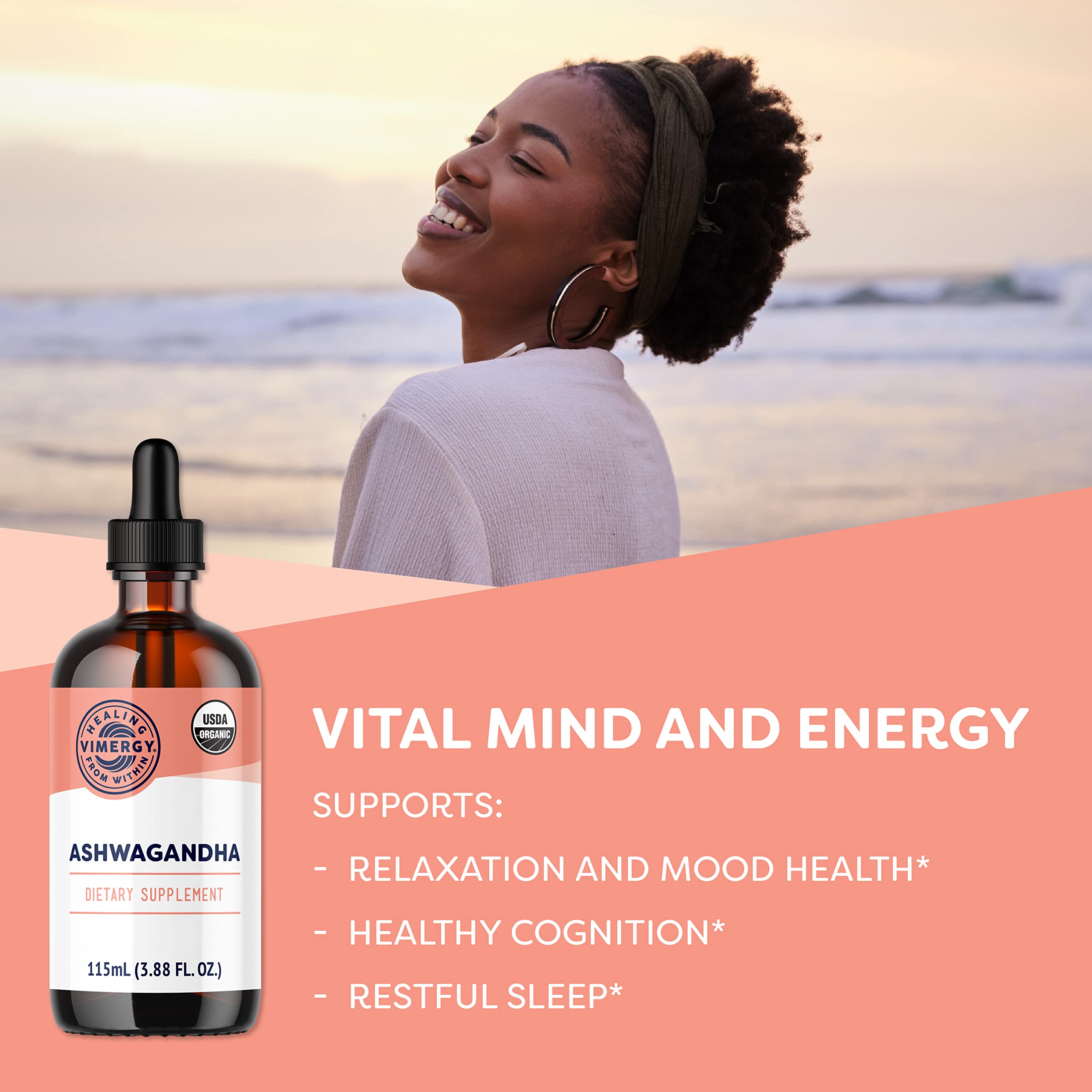 Vimergy Ashwagandha Extrait en gouttes, absorption rapide dans l’eau
