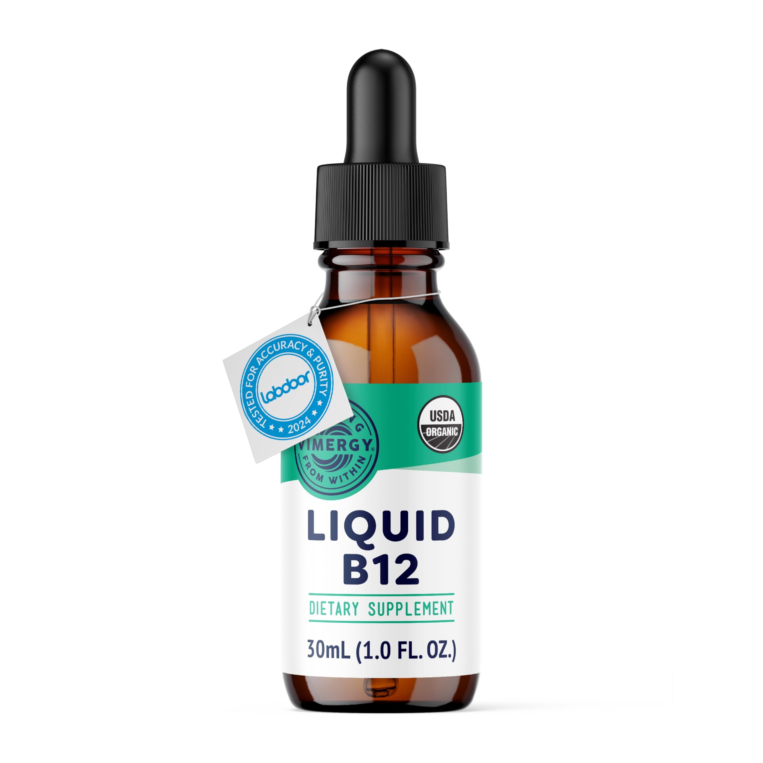 Vimergy B12 liquide avec méthylcobalamine et adénosylcobalamine, absorption rapide et énergie potentielle.