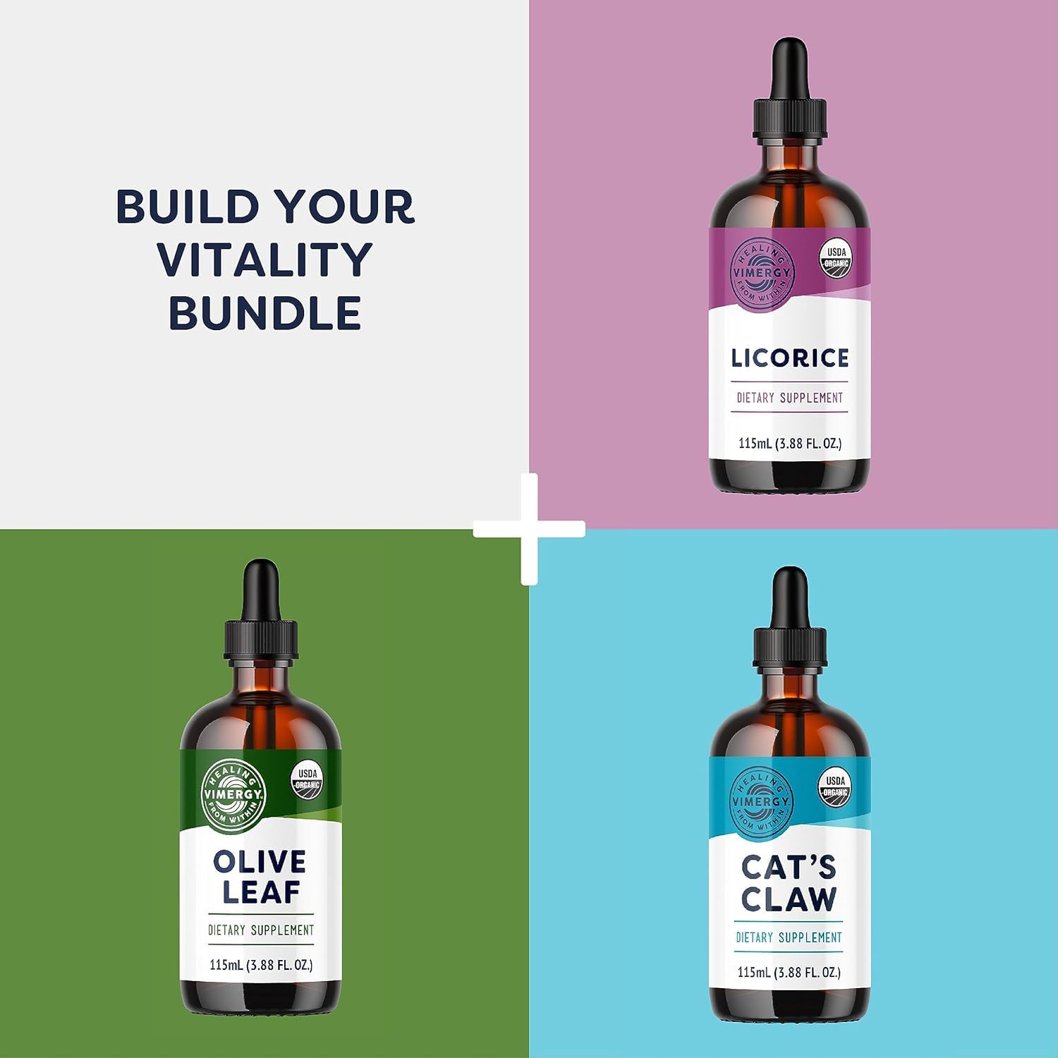 Vimergy Cat’s Claw liquide, étiquette claire, usage végan et sans OGM.