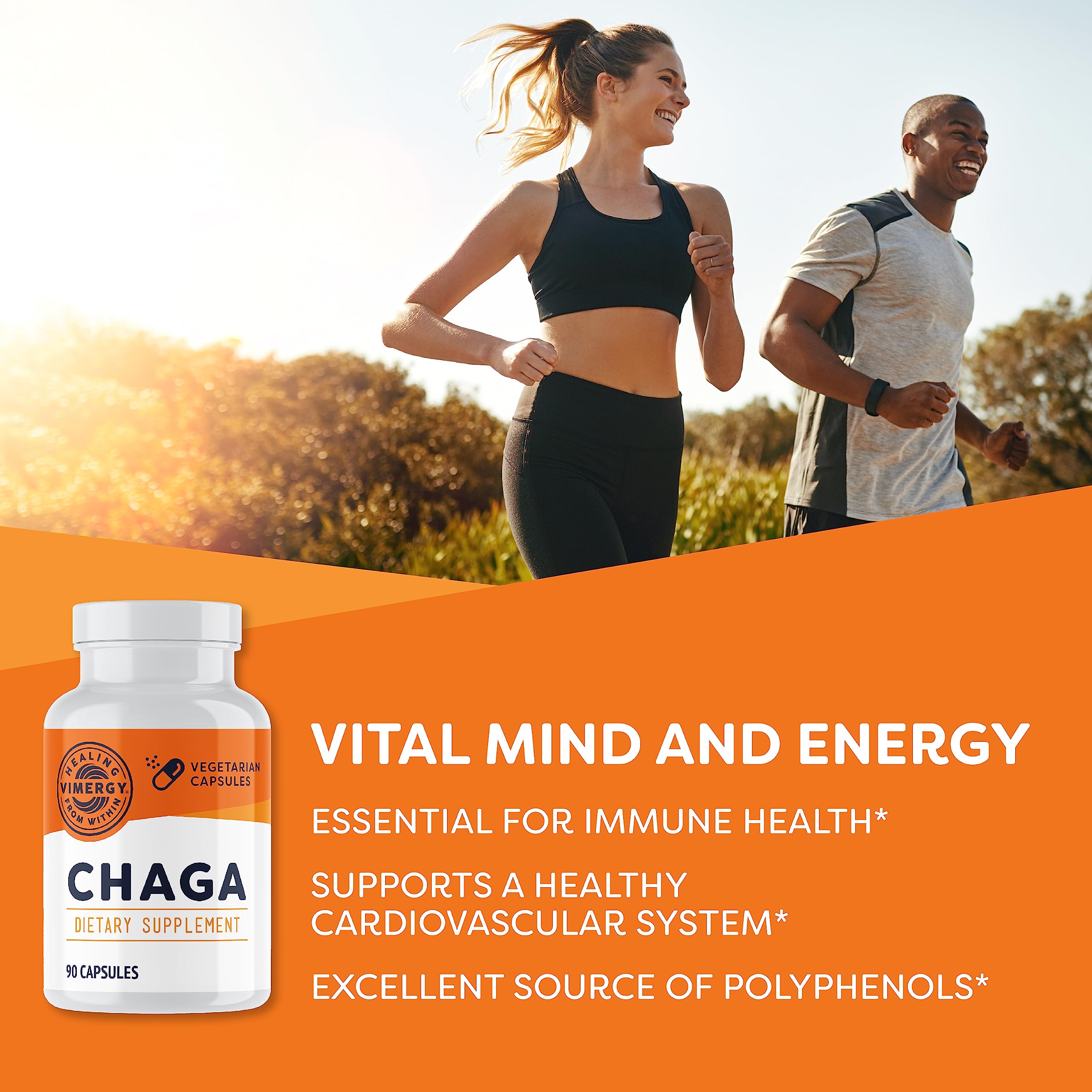 Gros plan sur les capsules Vimergy Chaga, forme et texture potentielles