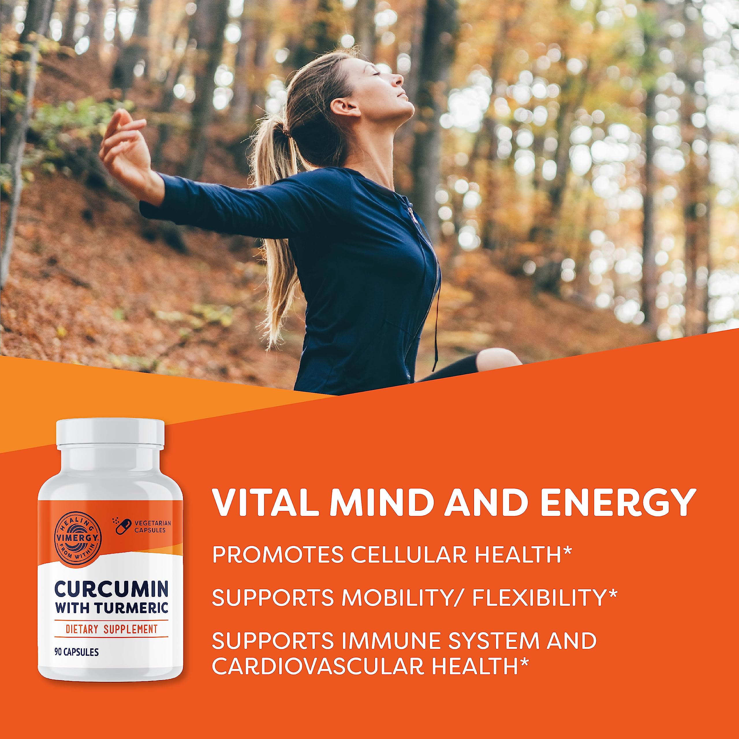 Capsules Vimergy Curcumin Turmeric, dosage quotidien pratique et clair.