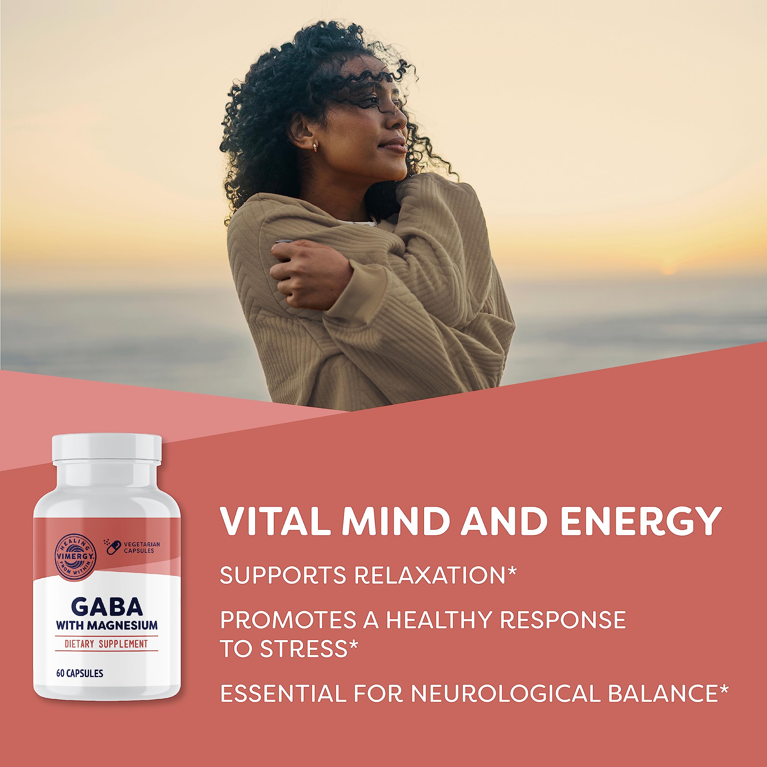 Vimergy GABA avec Magnésium – capsules faciles à emporter pour la détente en soirée