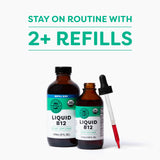 Gouttes Vimergy B12 Refill versées dans un verre pour énergie potentielle.