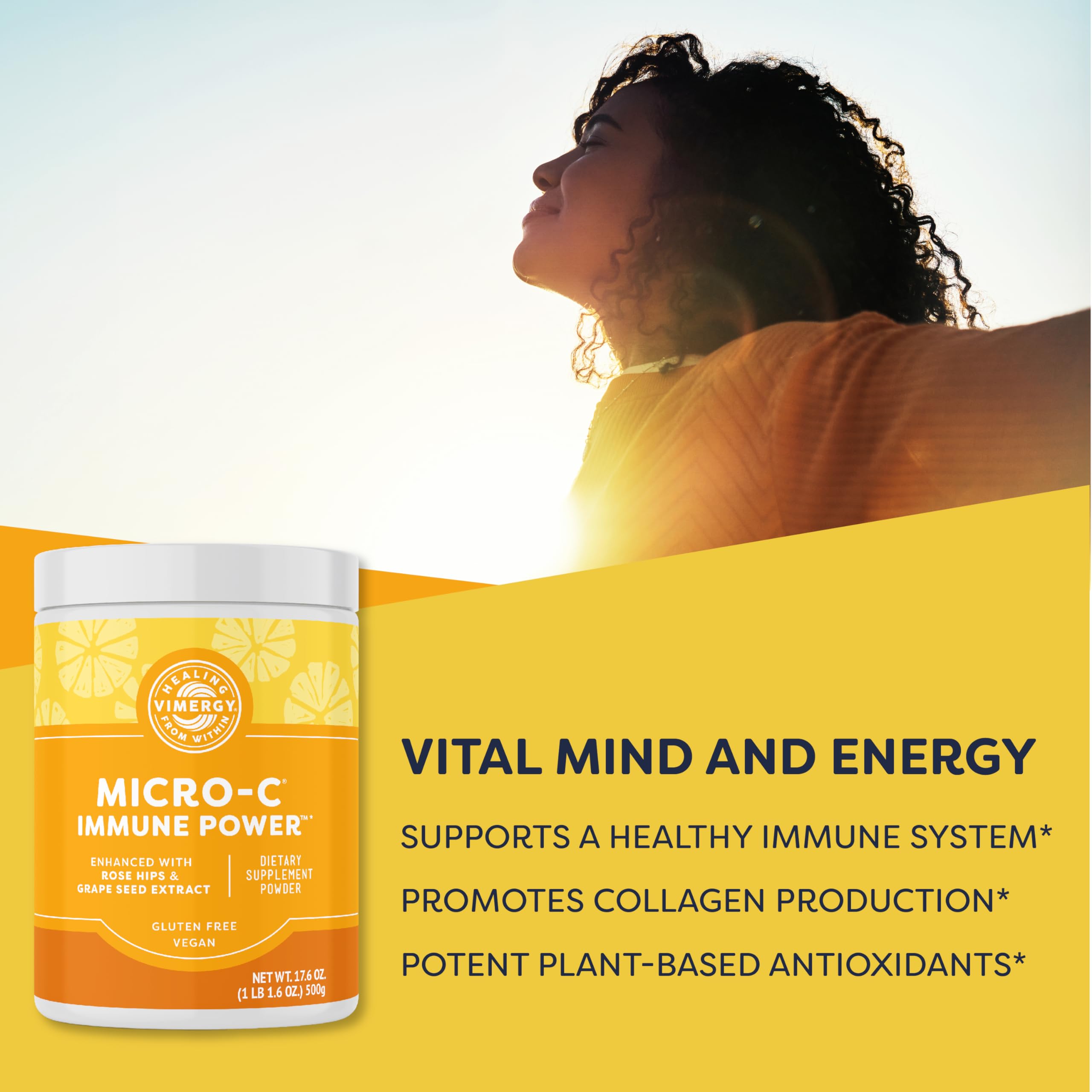 Cuillère-dose fournie pour doser 2000 mg de vitamine C par portion.