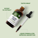 Closeup of Vimergy Olive Leaf Liquid label shows its clean formula.