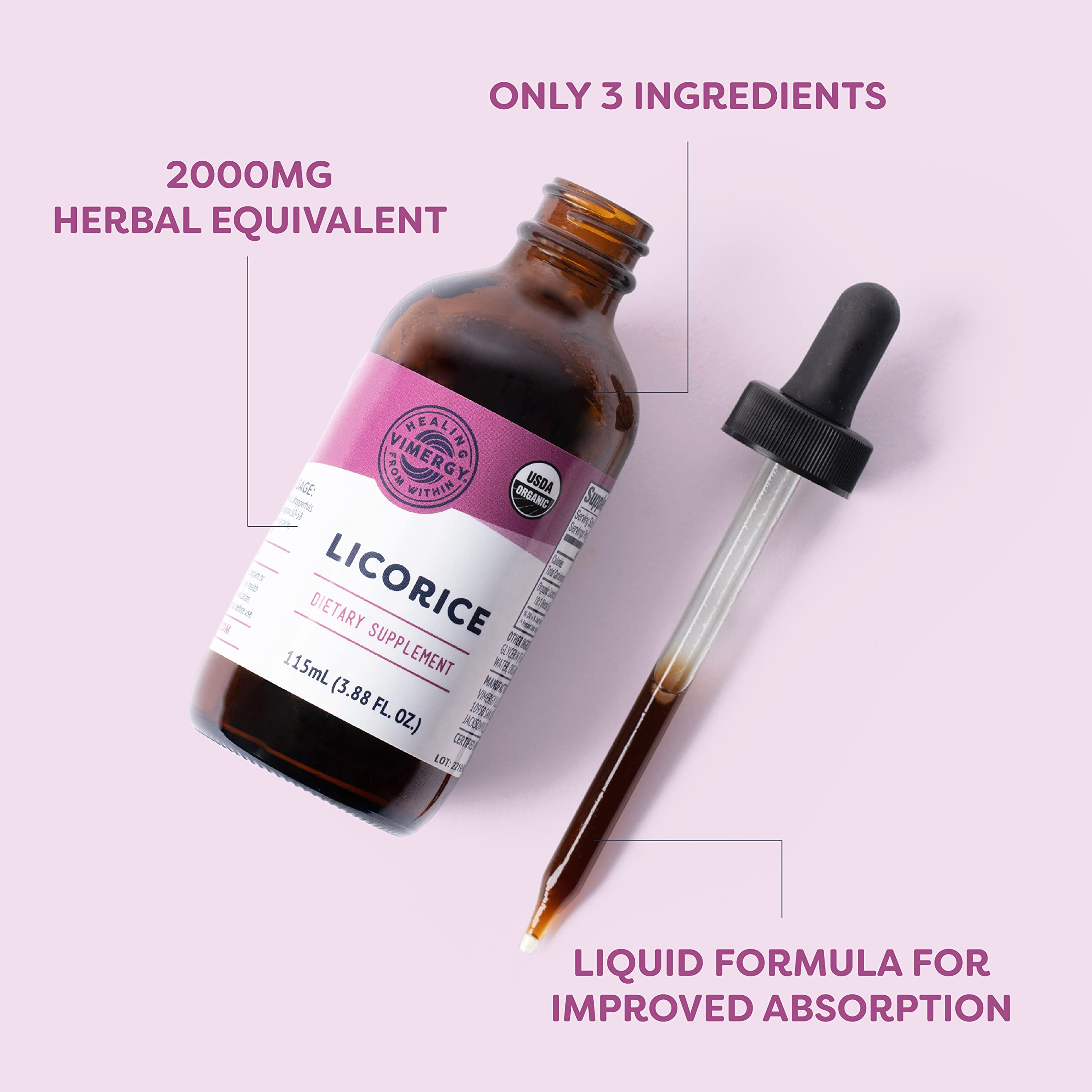 Vimergy Réglisse – étiquette biologique et certification USDA.