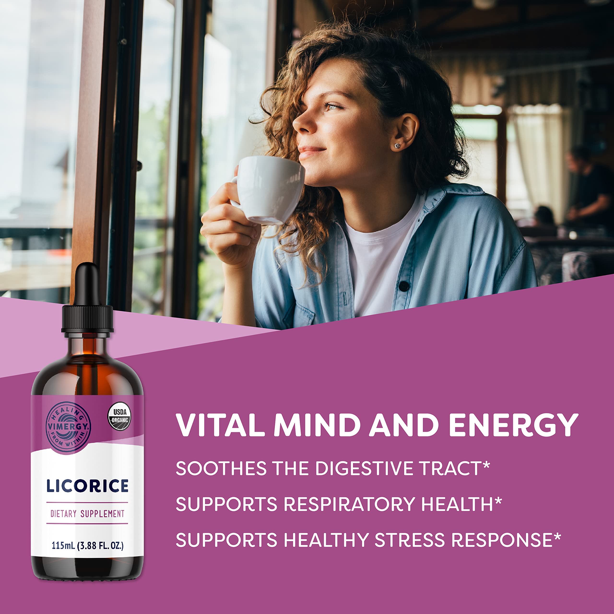 Vimergy Réglisse – pipette et gouttes, absorption rapide possible.