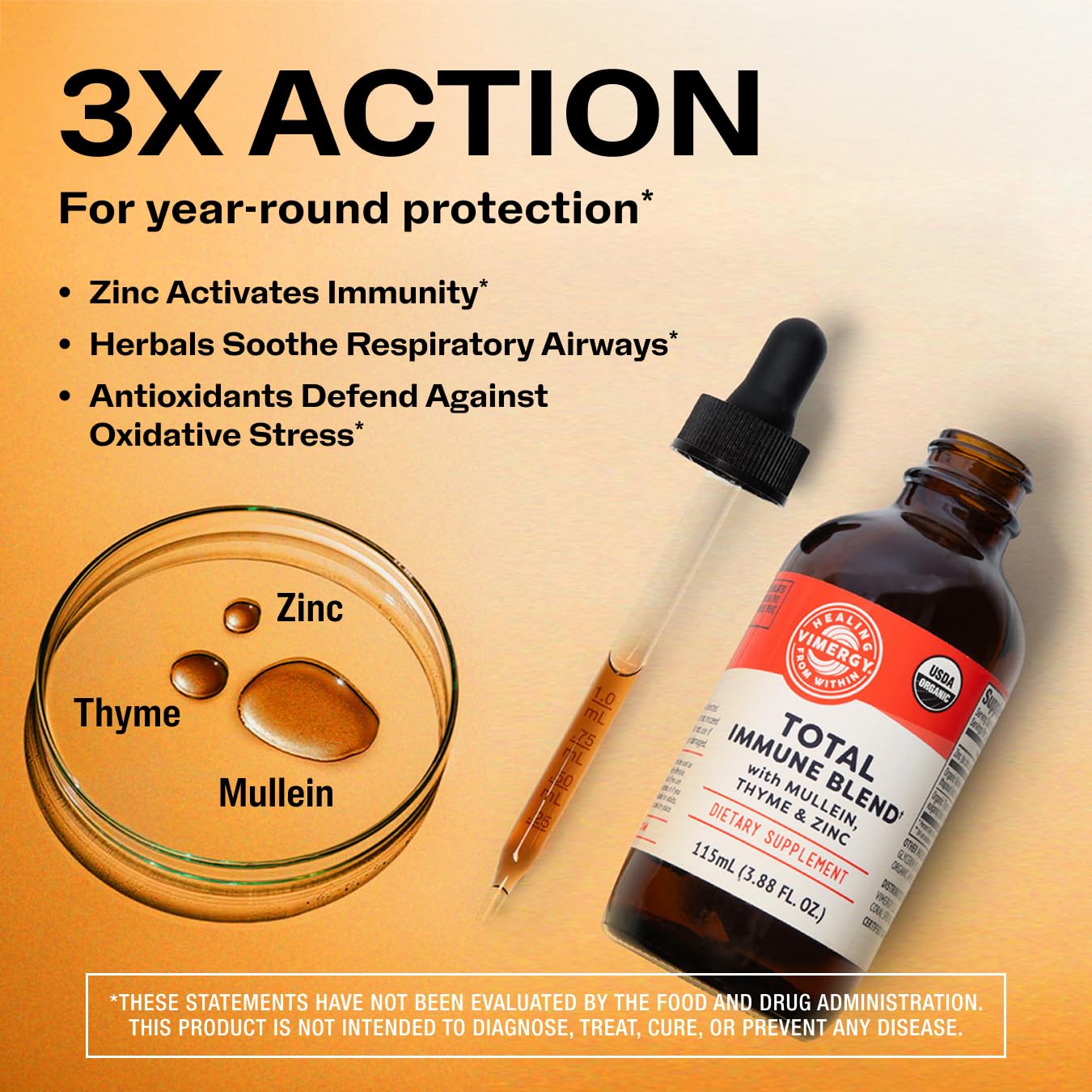 Vimergy Total Immune Blend – étiquette biologique, qualité certifiée et sans OGM.