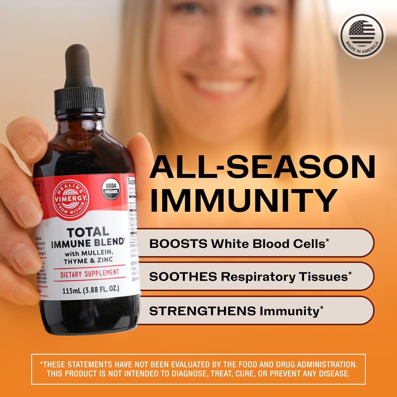 Vimergy Total Immune Blend – gouttes avec pipette, utilisation facile au quotidien.