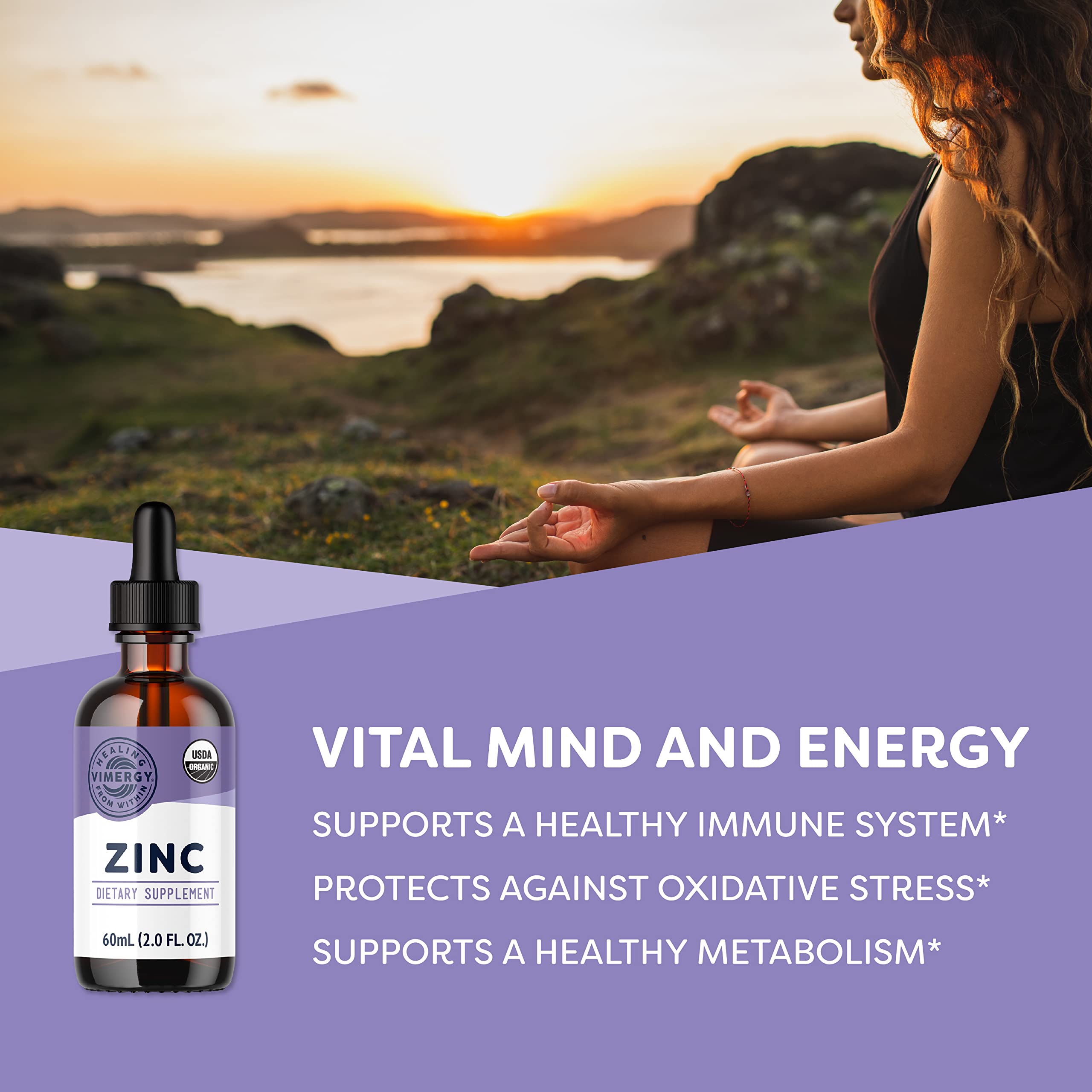Vimergy Zinc gouttes dans jus — ajout quotidien facile pour l'apport en zinc.