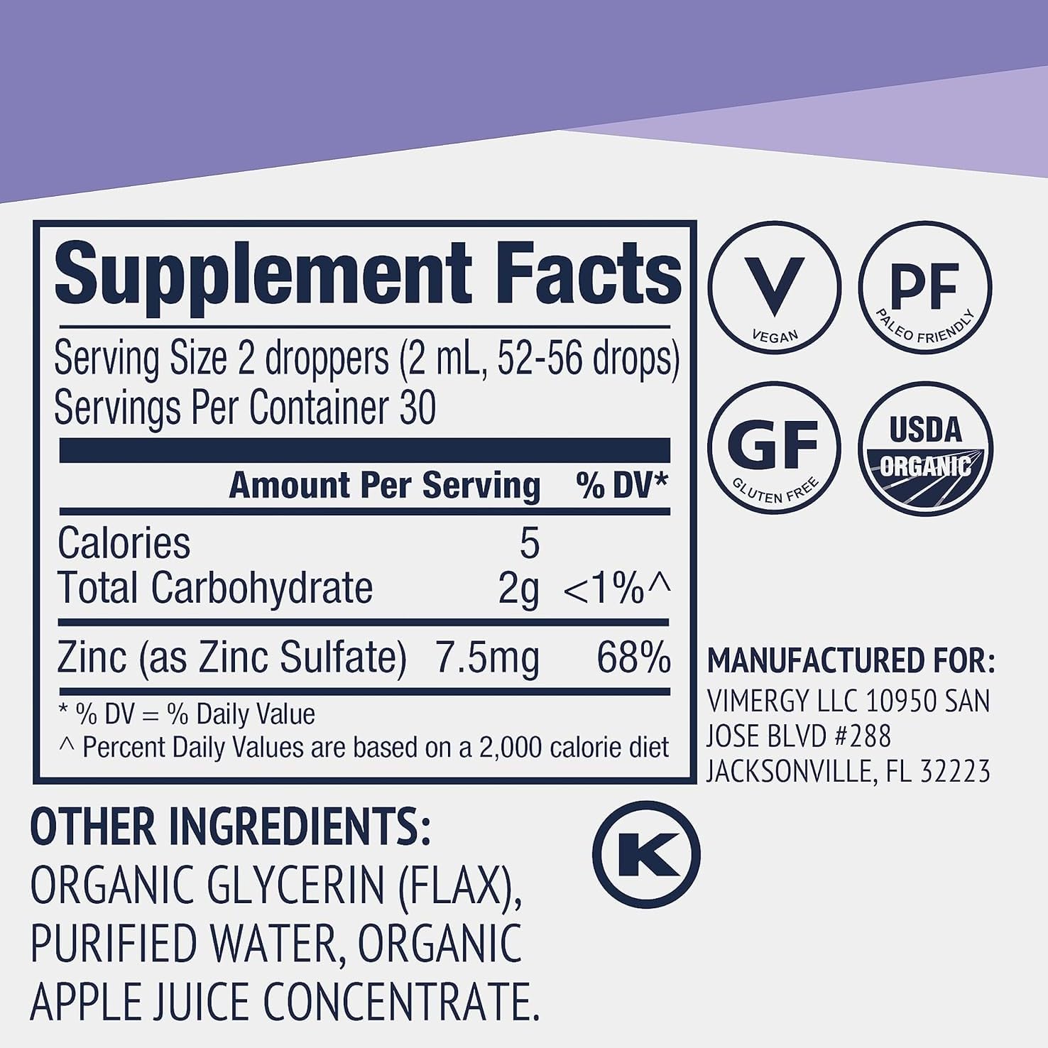 Vimergy Zinc verre préparation — goût neutre pour boire facilement avec n'importe quelle boisson.