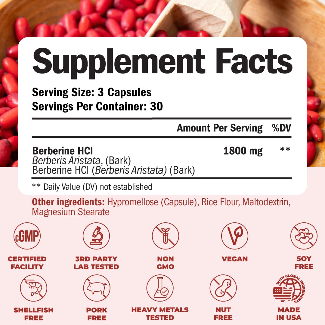 Vimerson Health Berberine: capsules sans arôme pour une prise discrète.