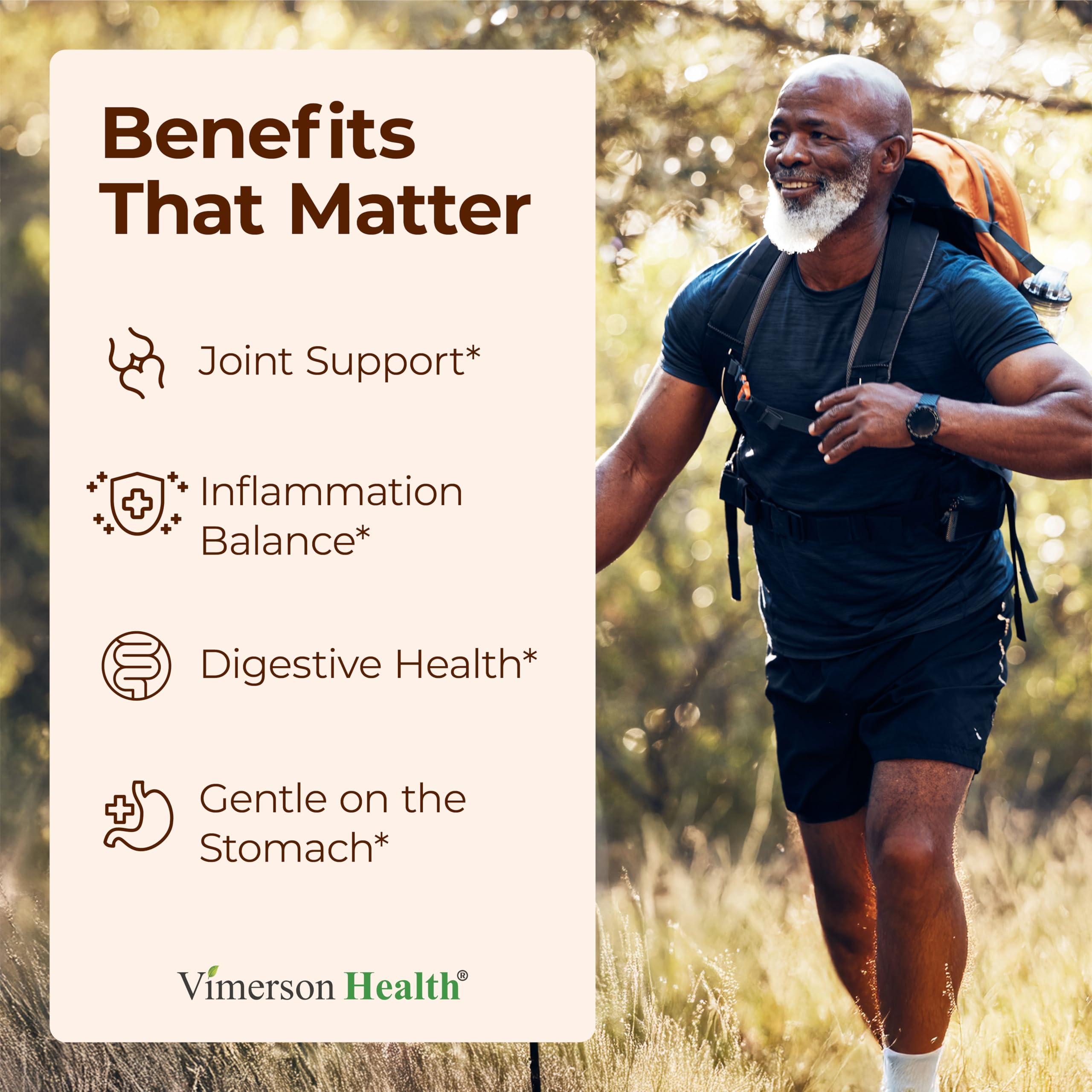 Vimerson Health bouteille 60 capsules curcuma-boswellia: format pratique pour routine.